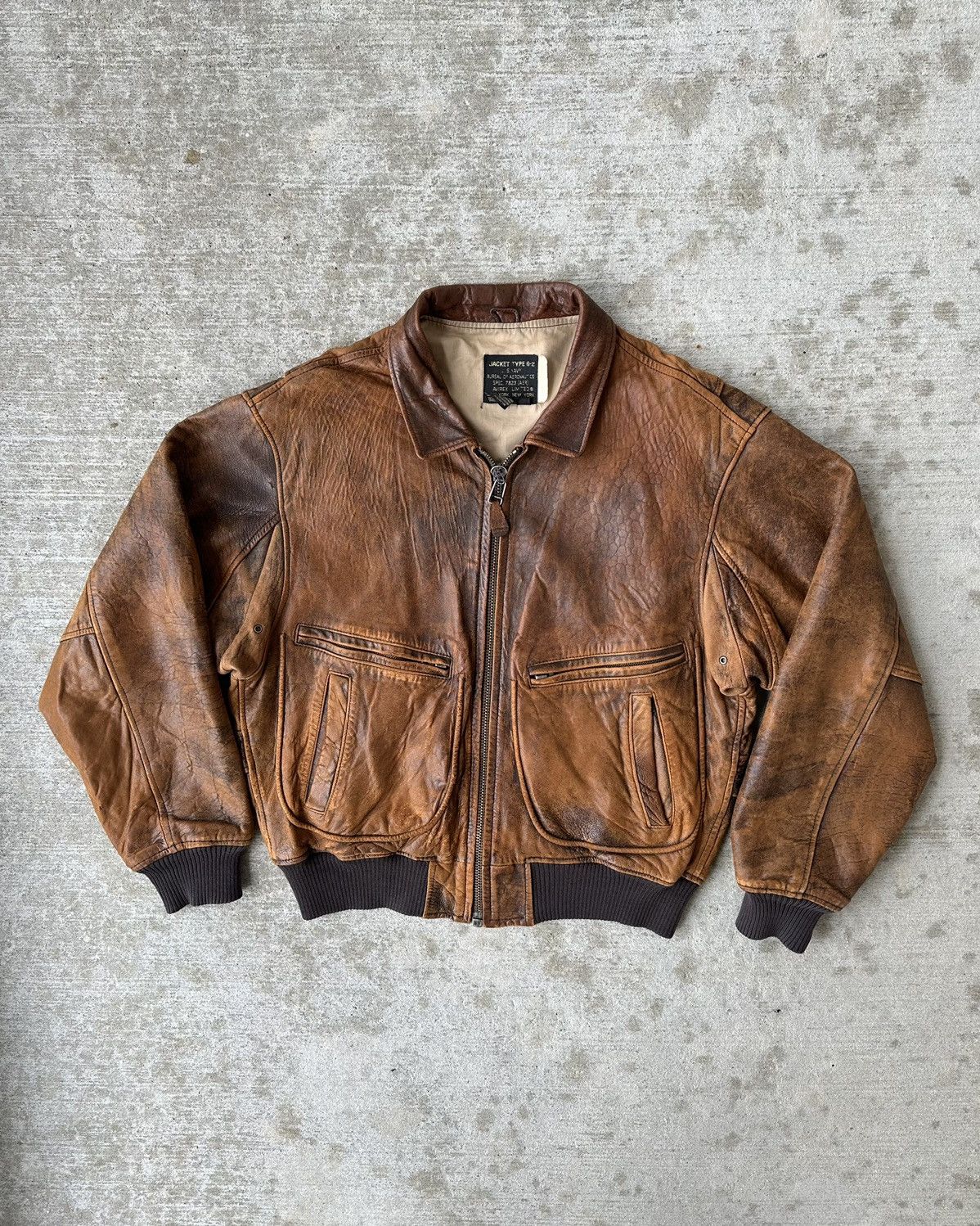 image of Avirex Type G-2 Faded Military Leather Flight Jacket in Light Brown, Men's (Size Medium)