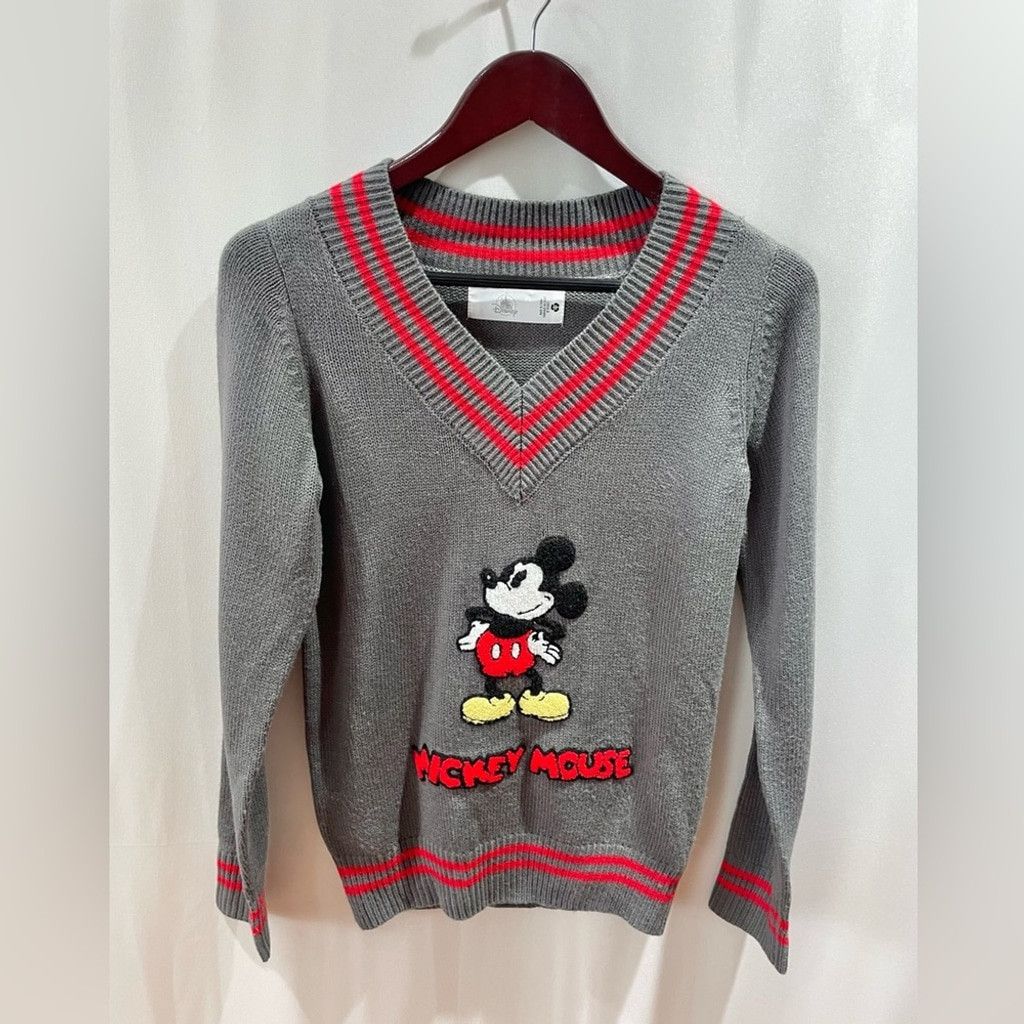 Disney Disney Grey Mickey Mouse Varsity Striped V Neck Sweater XS Size XS / US 0-2 / IT 36-38 - 2 Thumbnail
