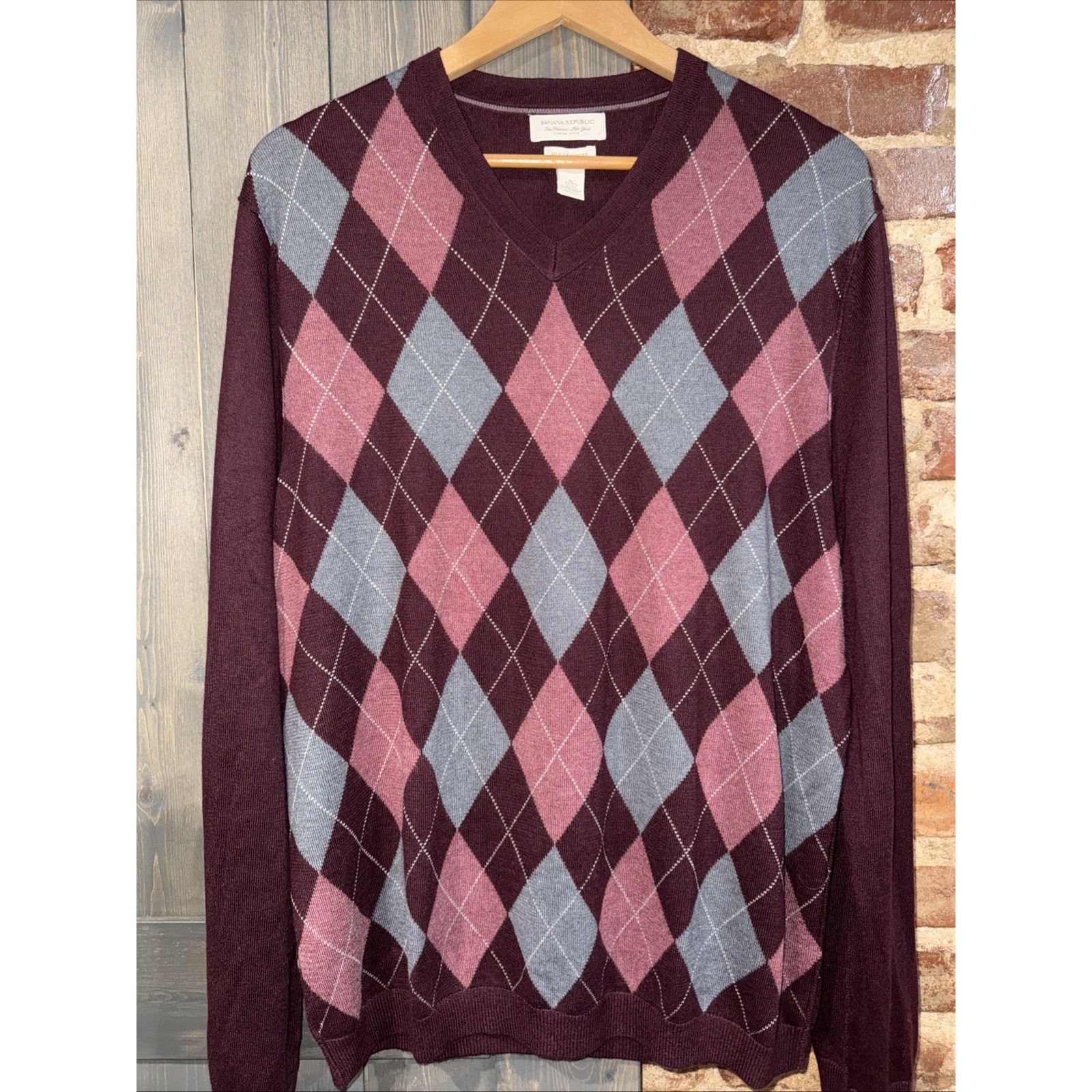 Banana Republic Banana Republic Men's Argyle Silk Cashmere Sweater XL 54023 Size US XL / EU 56 / 4 - 2 Thumbnail