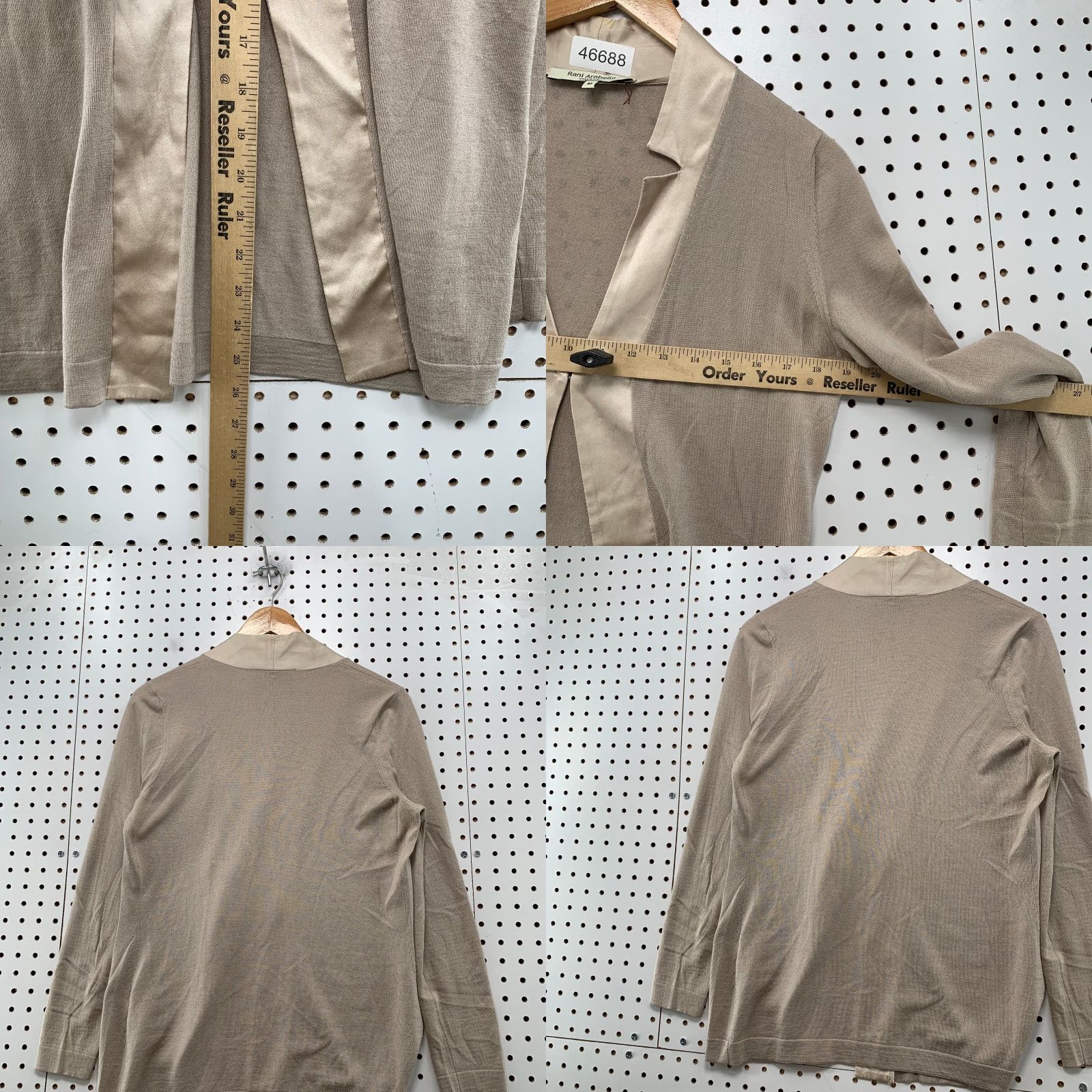 Vintage Rani Cardigan Womens Medium Beige Open Italy Cashmere Silk Wool Knit Open - V-Neck Casual Sweater Size M / US 6-8 / IT 42-44 - 8 Thumbnail