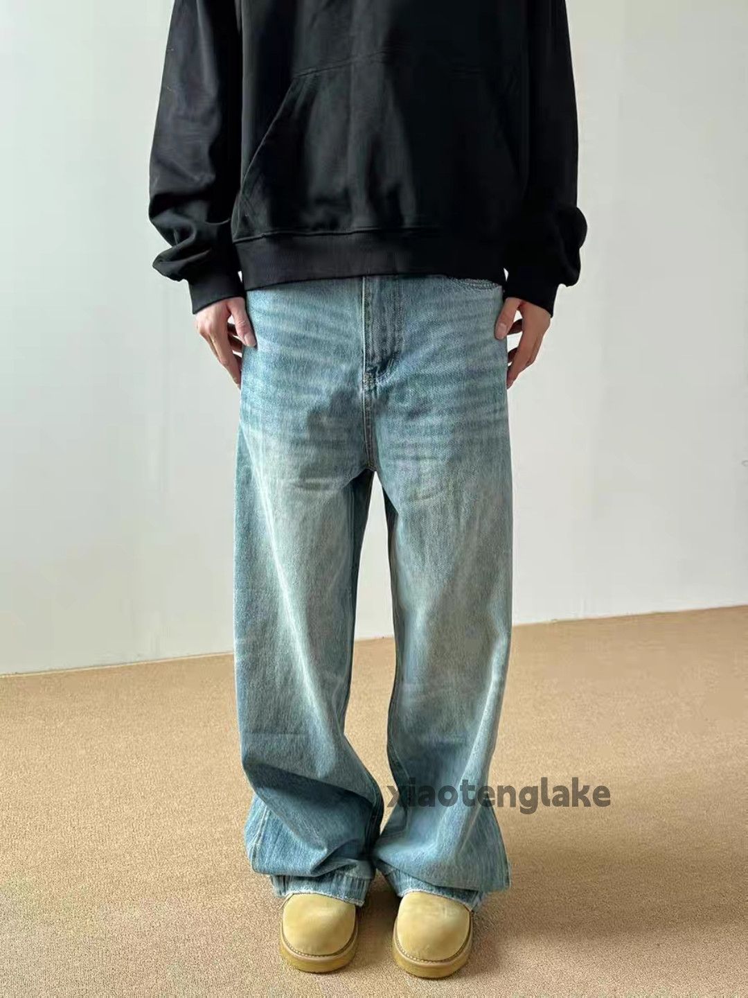 Jean × Vintage Unisex washed faded cleanfit pleated patchwork yuppie jeans Size US 32 / EU 48 - 4 Thumbnail