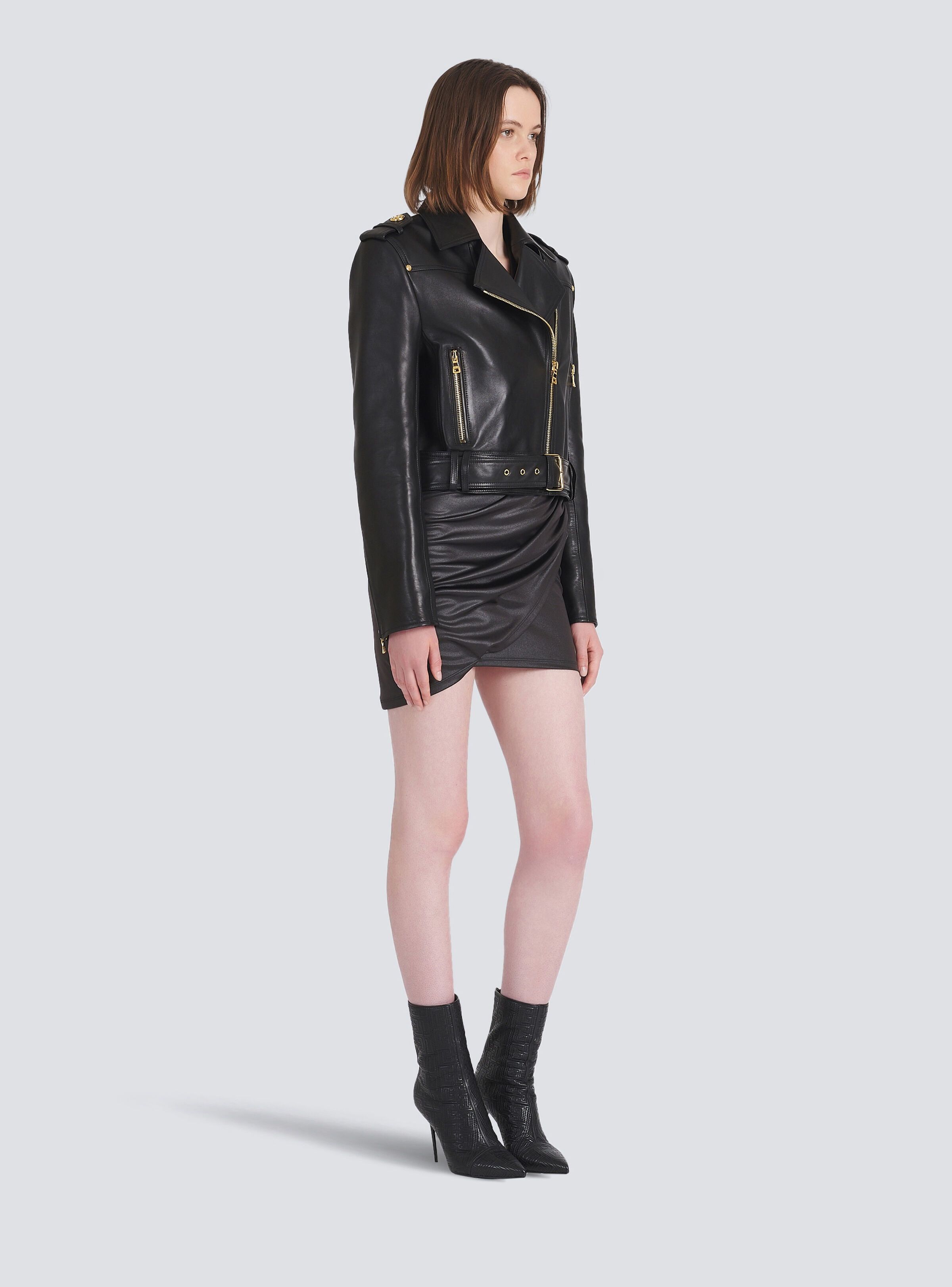 Balmain o1srvl11e1125 Short Leather Biker Jacket in Black Size S / US 4 / IT 40 - 5 Thumbnail