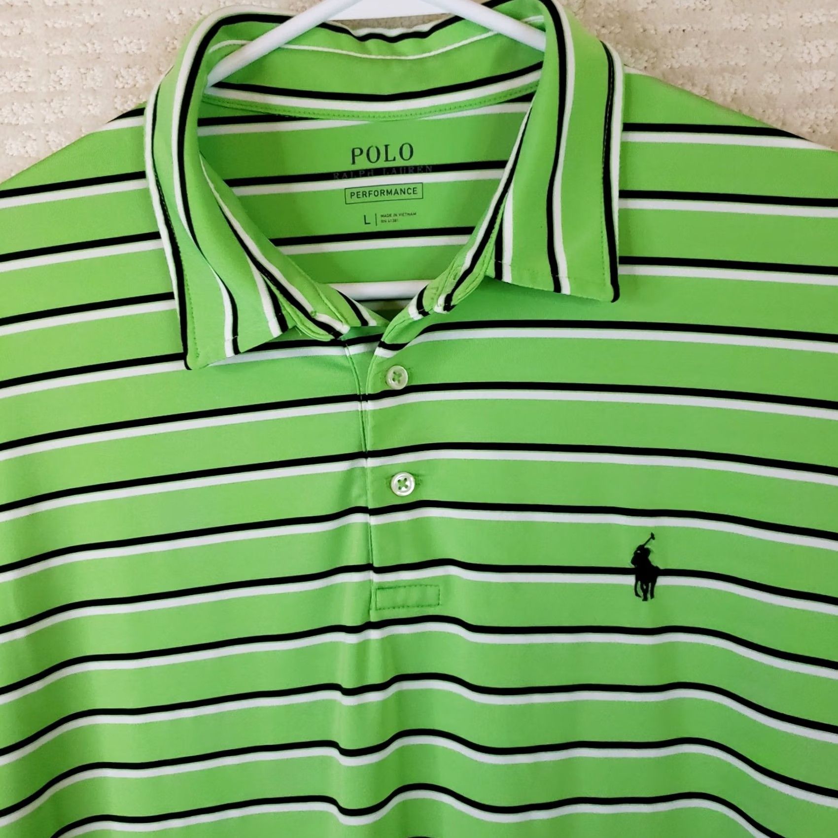 Polo Ralph Lauren Polo Ralph Lauren Performance Polo Men's L Bright Green Blue Striped Golf Shirt Size US L / EU 52-54 / 3 - 3 Thumbnail