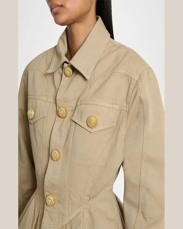Balmain o1s1wg111025 Ruffled Cotton Canvas Jacket in Beige Size S / US 4 / IT 40 - 3 Thumbnail