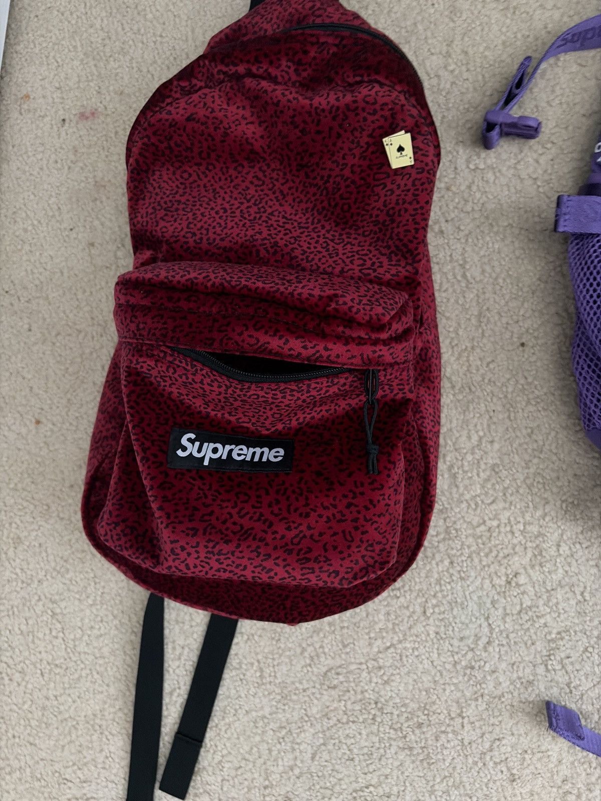 Supreme RED LEOPARD VELVET BACKPACK | Grailed