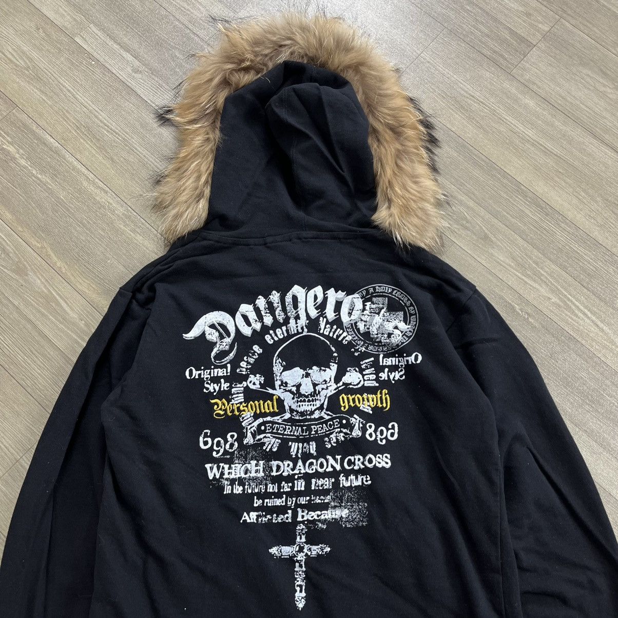 14th Addiction 2000s Beaumere Skulls Poem Cross Gothic Punk Zip Fur Hoodie Size US S / EU 44-46 / 1 - 14 Thumbnail