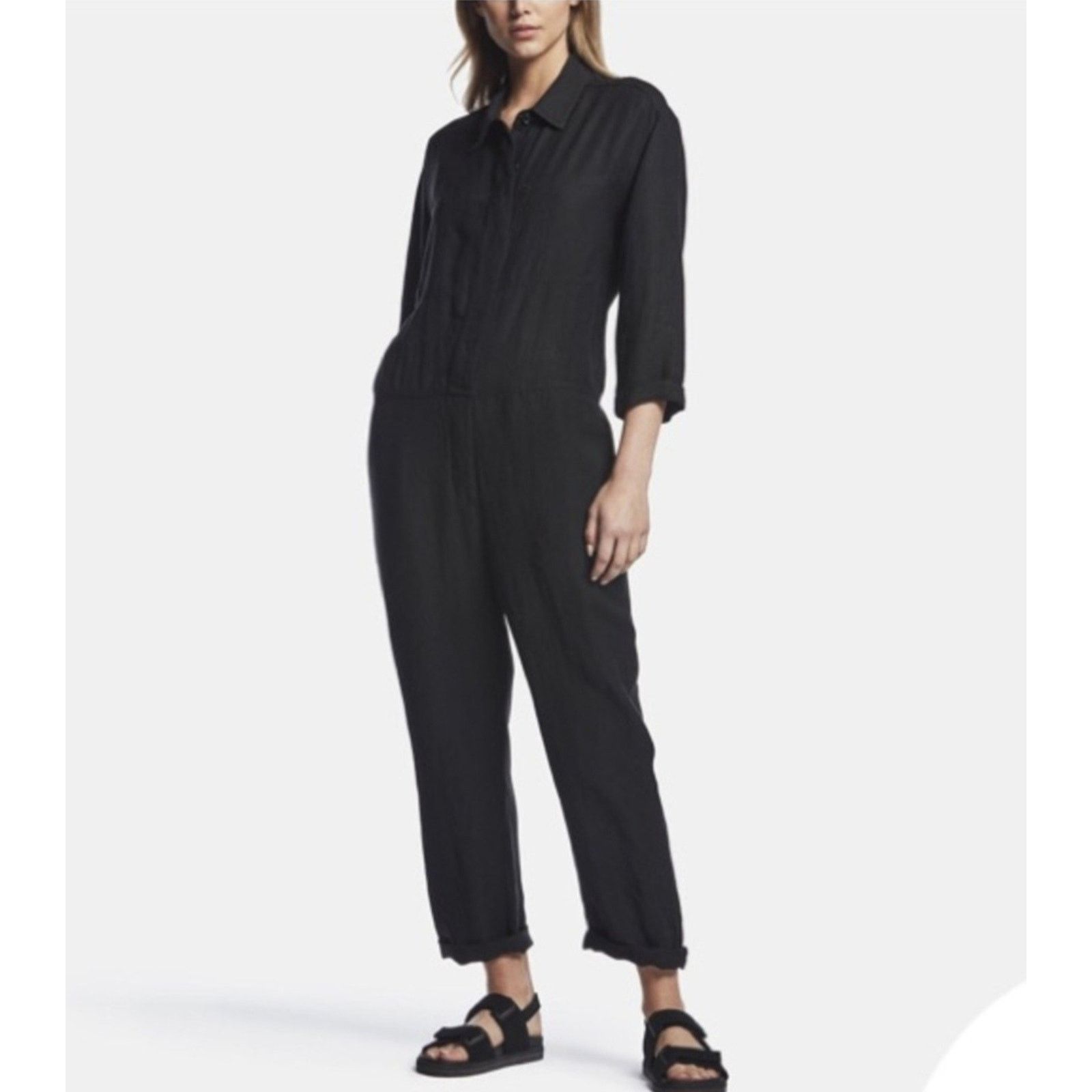 James Perse James Perse Jumpsuit Black Viscose Linen Oversized Button Size 29" - 1 Thumbnail