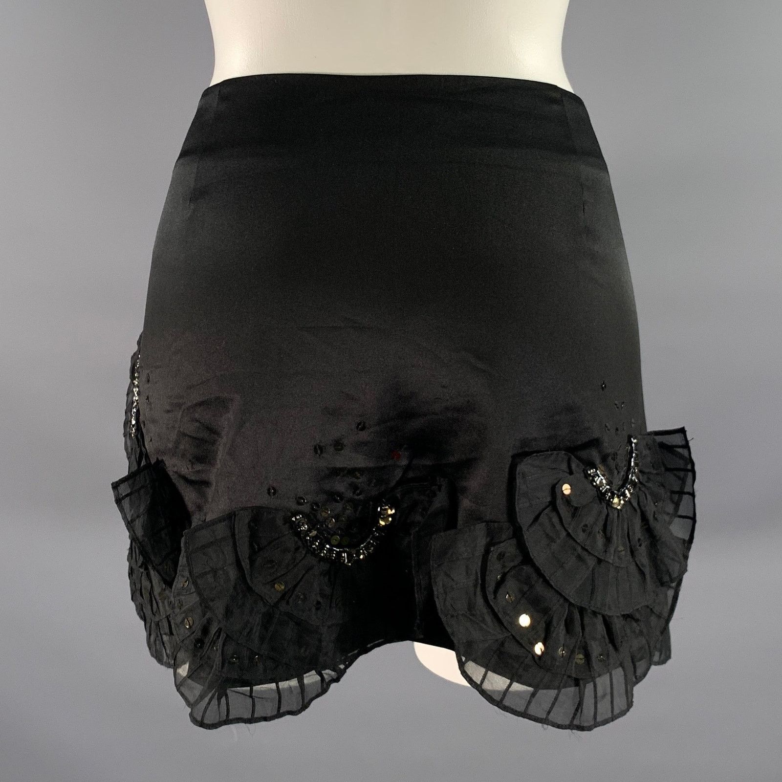 Karen Millen KAREN MILLEN Size 10 Black Silk Blend Ruffled Mini Skirt Size 32" / US 10 / IT 46 - 3 Thumbnail
