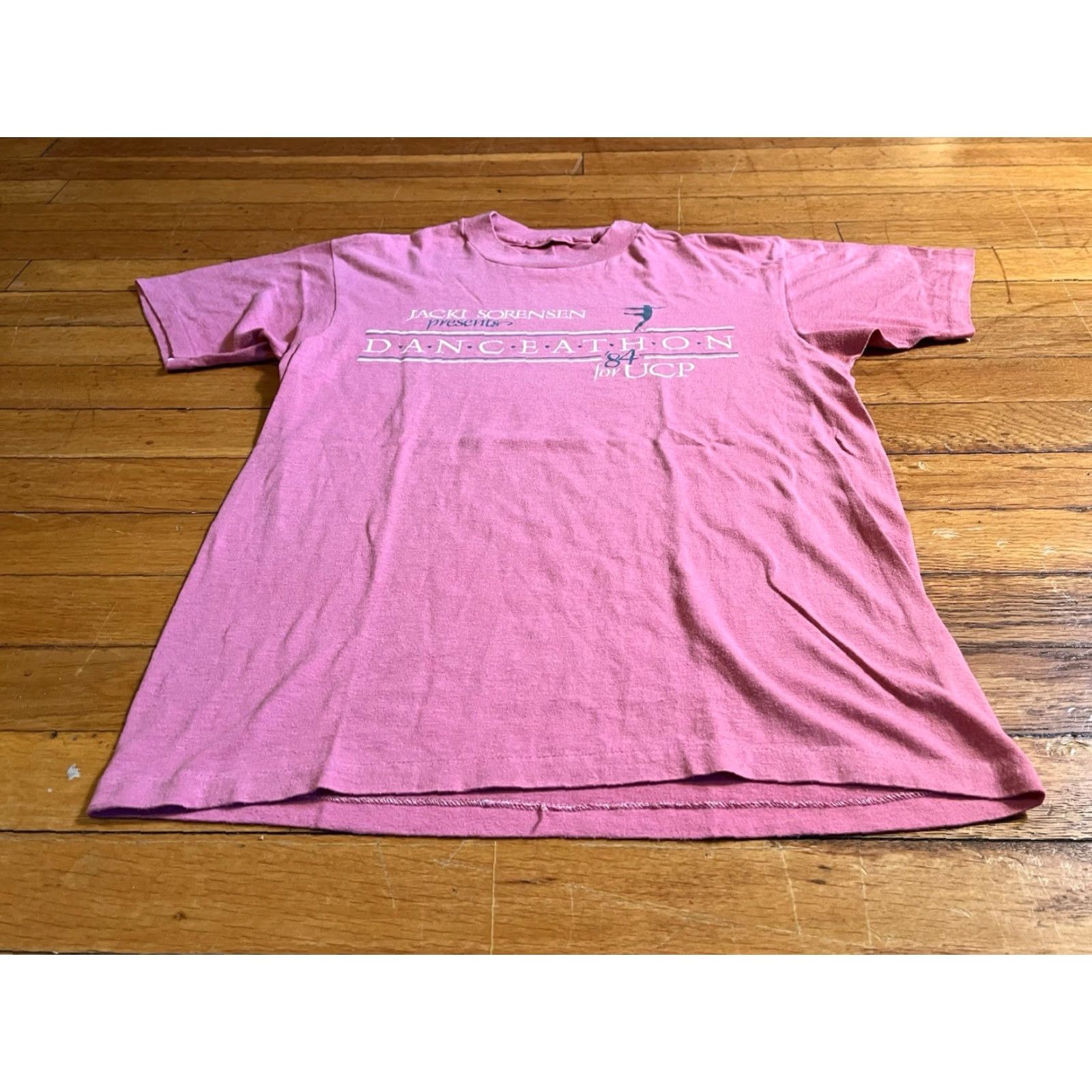 Pinko VINTAGE Jacki Sorensen Danceathon 1984 Aerobics Shirt S Pink Single Stitch 80s Size S / US 4 / IT 40 - 2 Thumbnail