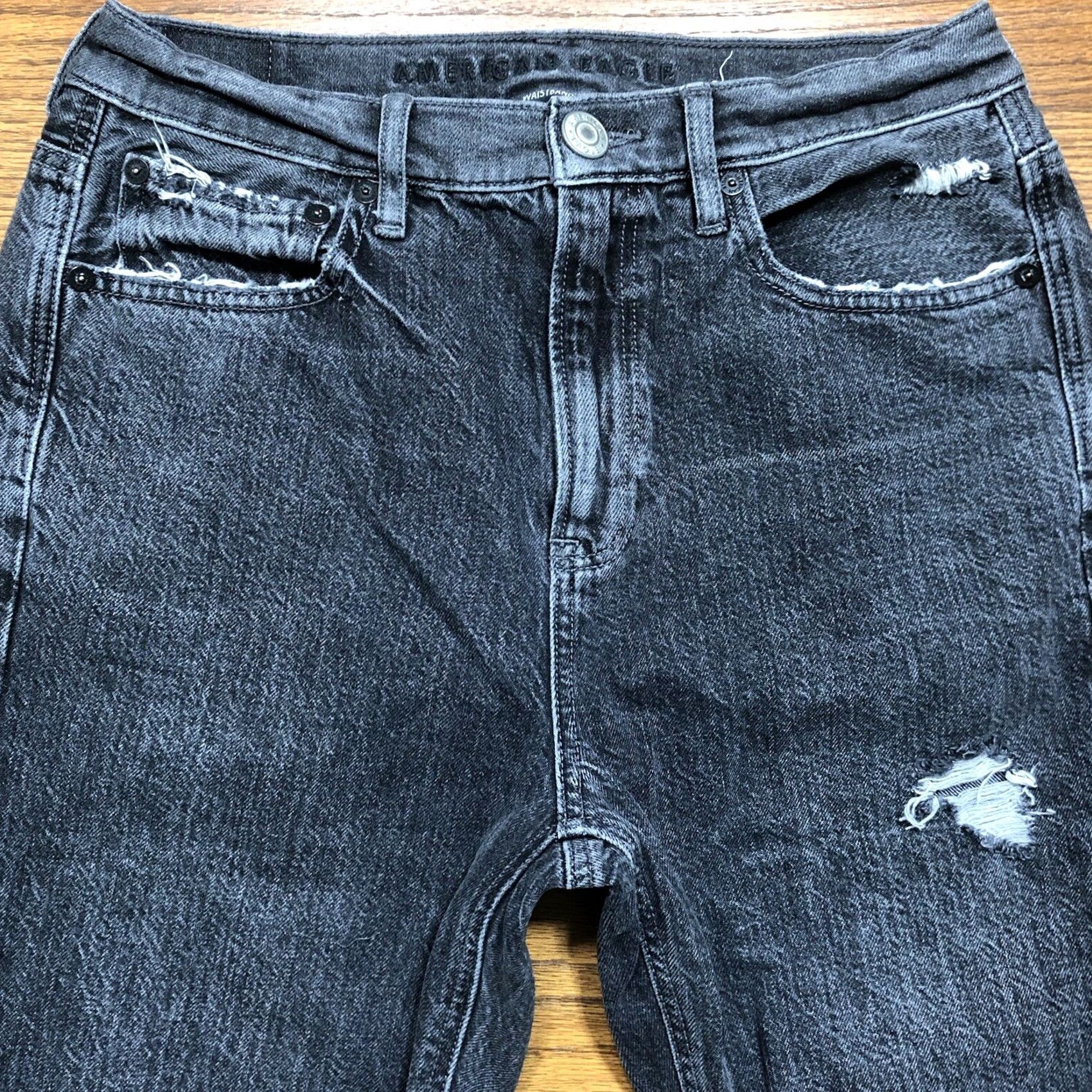 American Eagle Outfitters VINTAGE American Eagle Jeans Womens 2 Black 90s Flare Distressed Stretch Denim 28.5 Inseam Womens Size 26" / US 2 / IT 38 - 3 Thumbnail