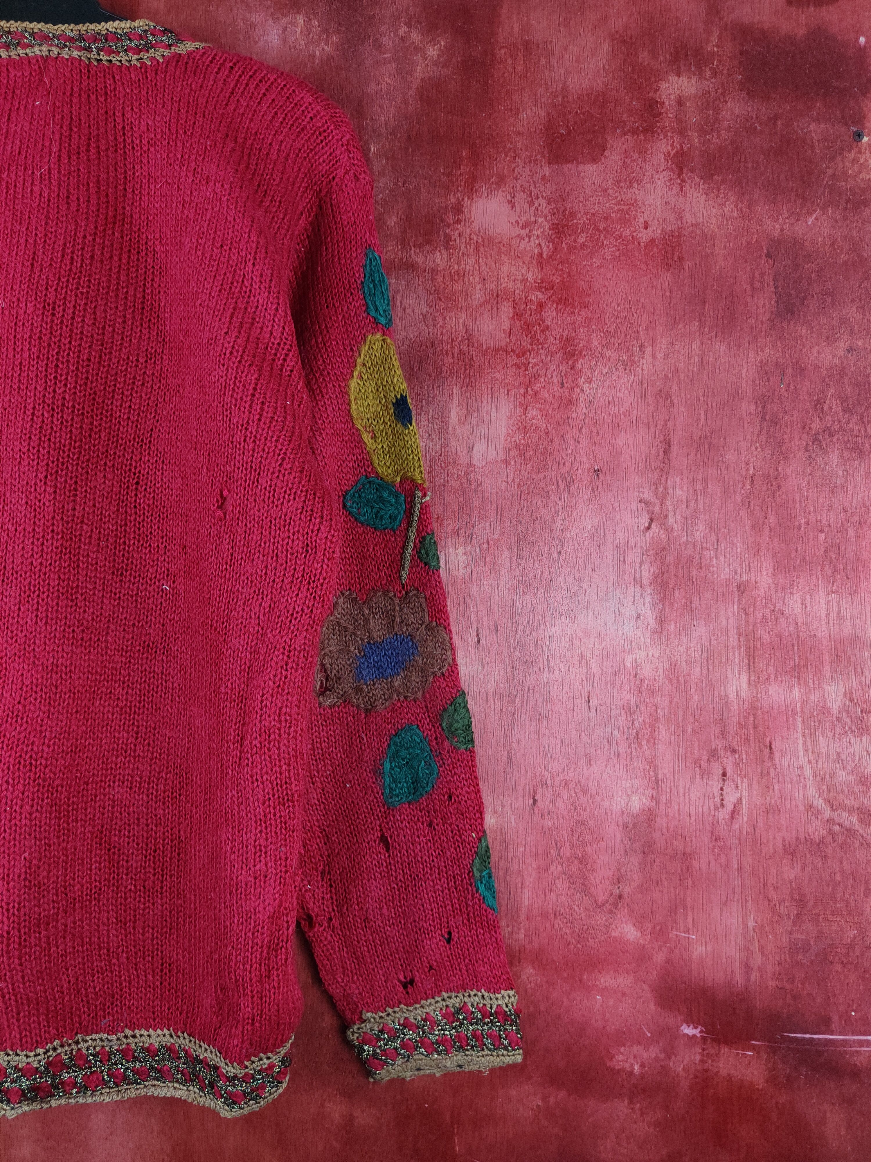 Japanese Brand Arabian Camel Red distressed ripped Knitwear Cardigan #S2403 Size L / US 10 / IT 46 - 13 Thumbnail