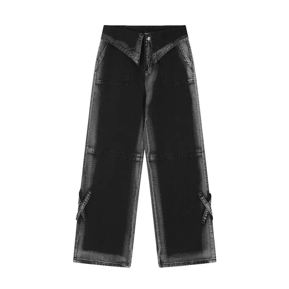 Japanese Brand Retro loose fitting wide leg contrasting denim jeans Size US 32 / EU 48 - 4 Thumbnail