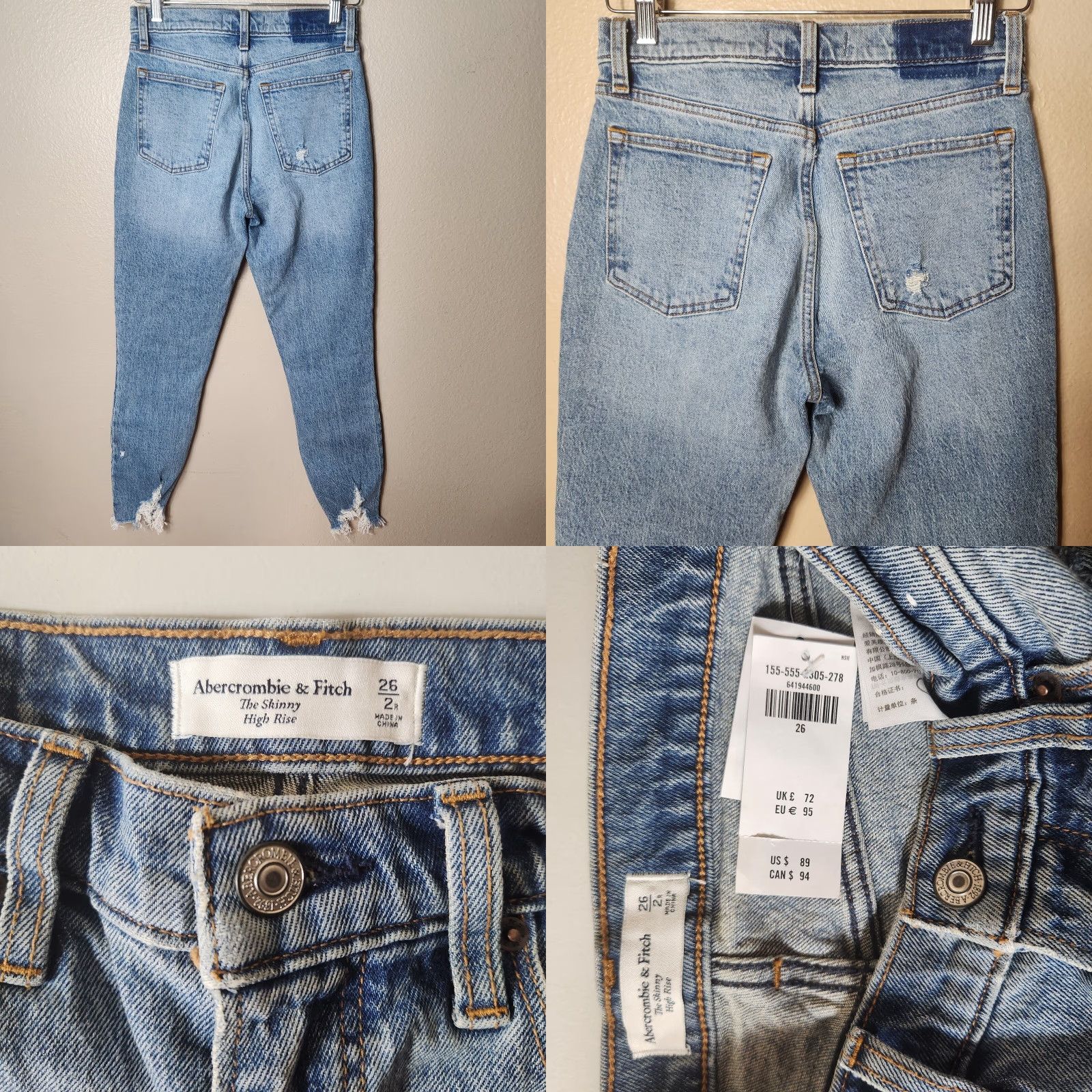 Abercrombie & Fitch Abercrombie & Fitch Jeans Skinny High Rise Chewed Hem Size 2 Regular Women Blue Denim 5-Pocket NWT Vintage: No Size 26" / US 2 / IT 38 - 8 Thumbnail