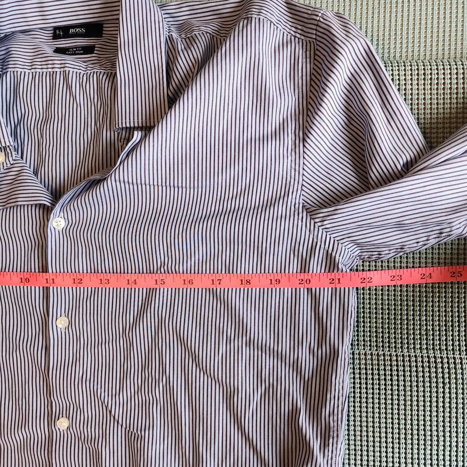 Hugo Boss Hugo Boss Blue White Striped Button-Up 16.5 Slim Fit Size US L / EU 52-54 / 3 - 6 Thumbnail