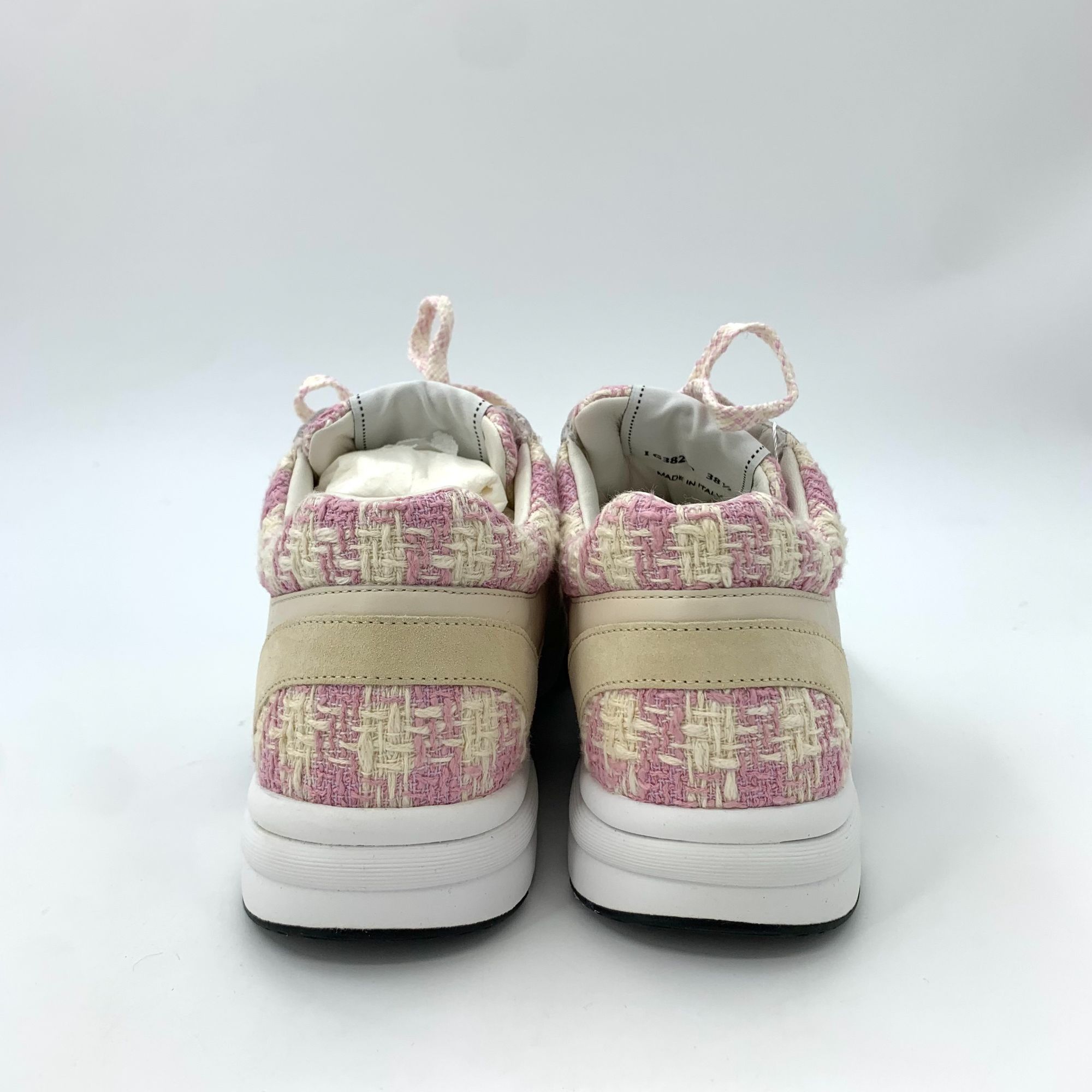Chanel Chanel Tweed & Leather Pink/Beige Lace-Up Sneakers Size US 7.5 / IT 37.5 - 4 Thumbnail