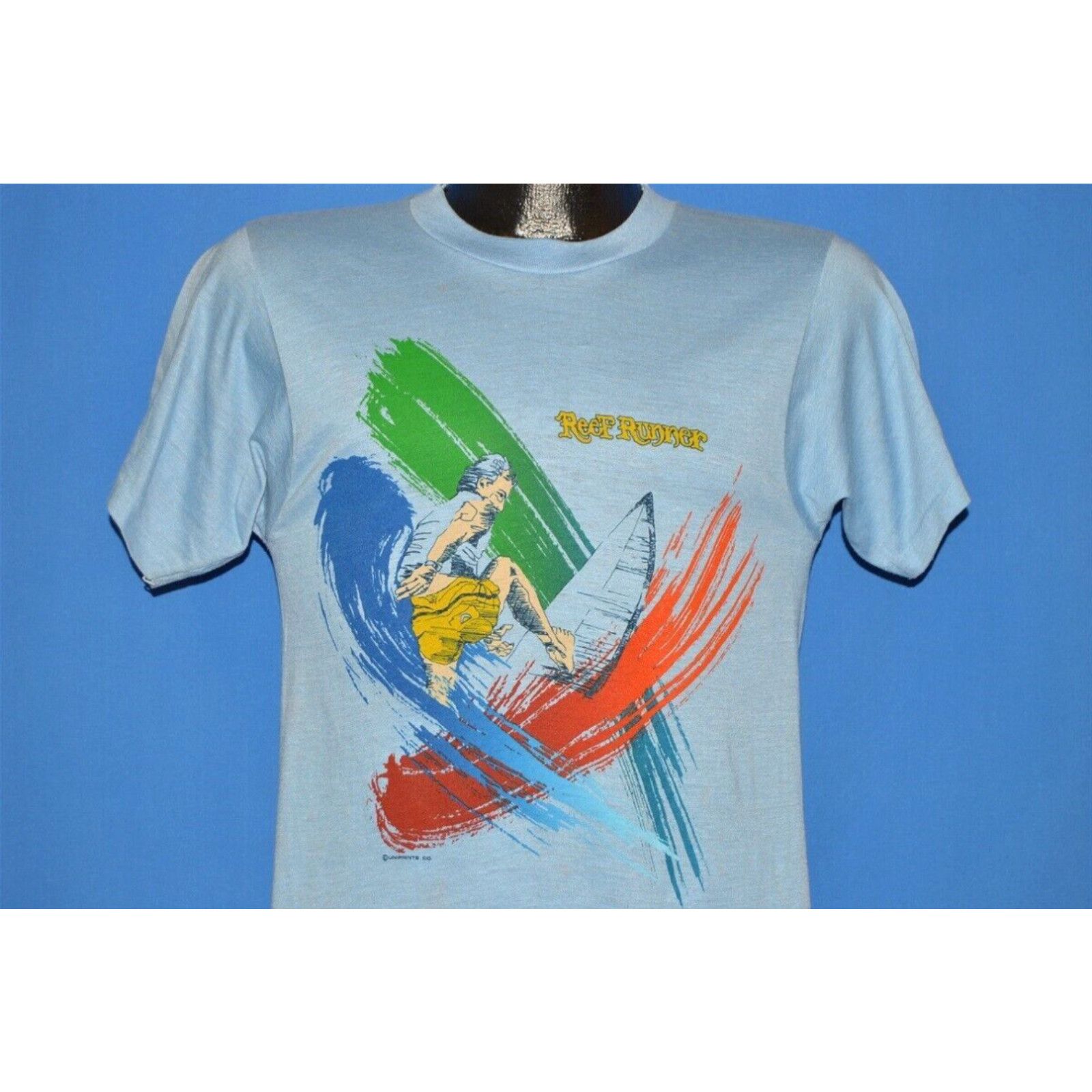 image of Screen Stars Vintage 80's Reef Runner Surfer Surfing Beach Deadstock Tourist T-Shirt Small S in Whi