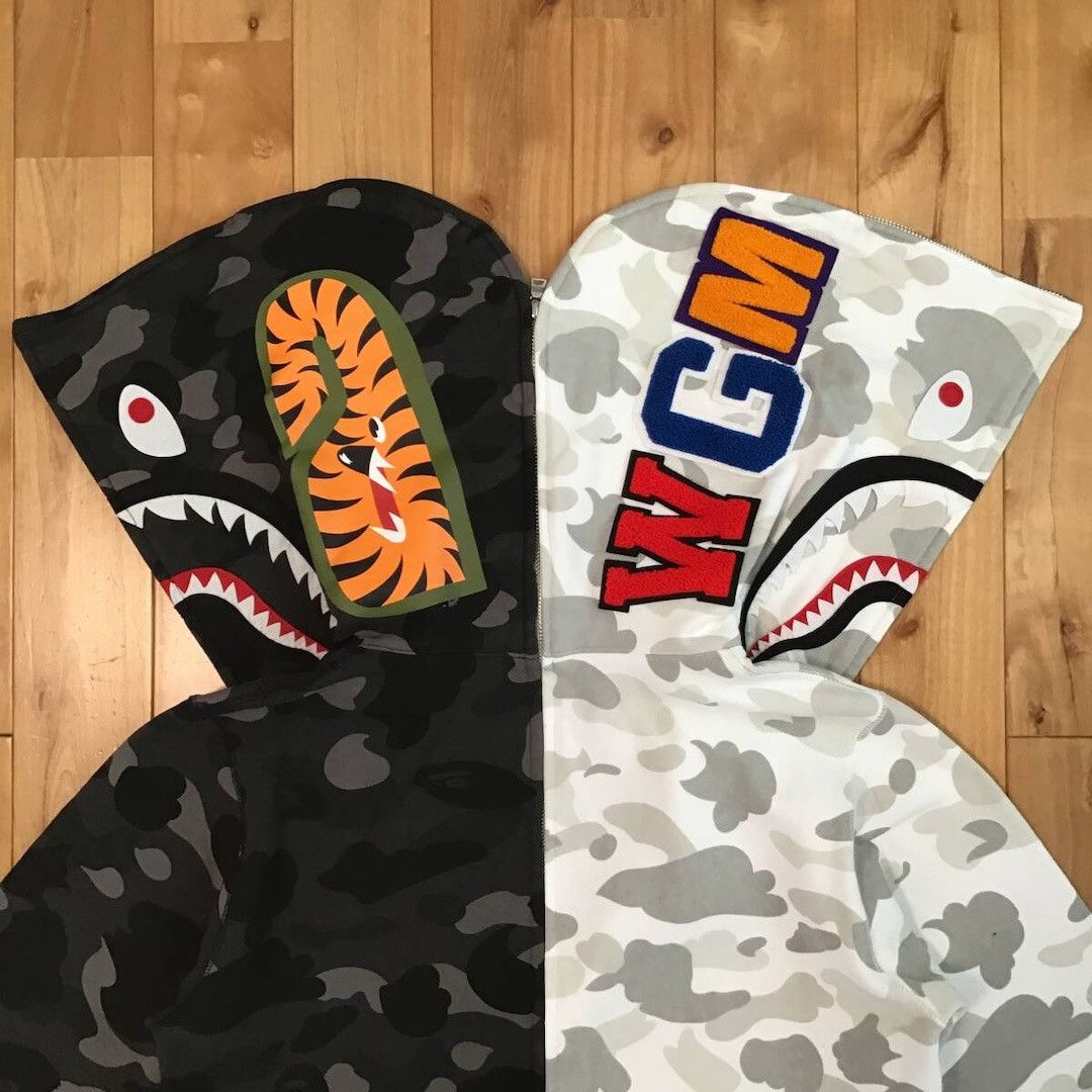 Bape BAPE White camo x black camo separate shark full zip hoodie Size US M / EU 48-50 / 2 - 2 Thumbnail