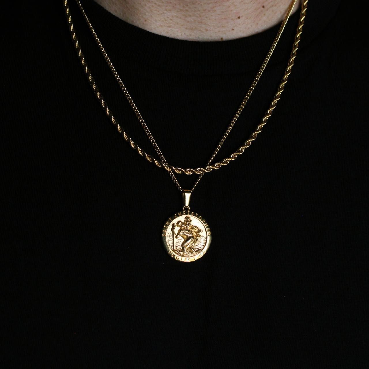 Jewelry Gold Saint Christopher Pendant Chain Necklace Size ONE SIZE - 2 Thumbnail