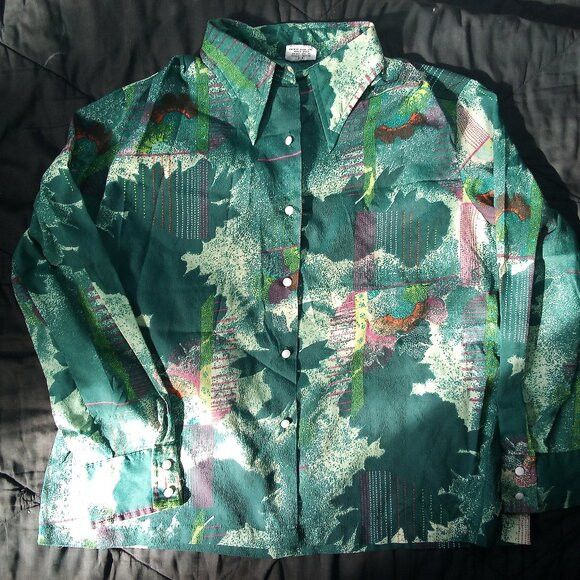 Vintage Vintage 70s Abstract Geometric Polyester Disco Shirt Size US L / EU 52-54 / 3 - 2 Thumbnail