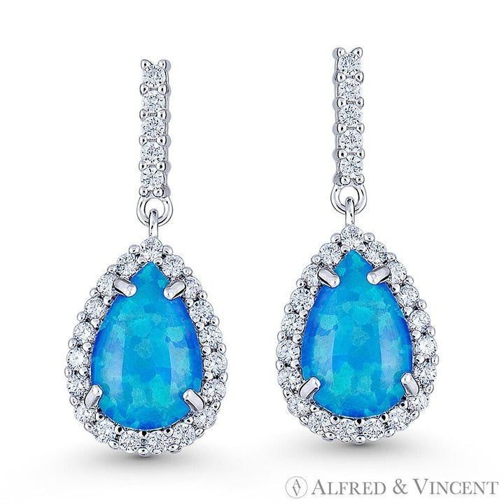 Other Blue Lab-Created Opal CZ Crystal Halo 925 Sterling Silver Size ONE SIZE - 1 Preview