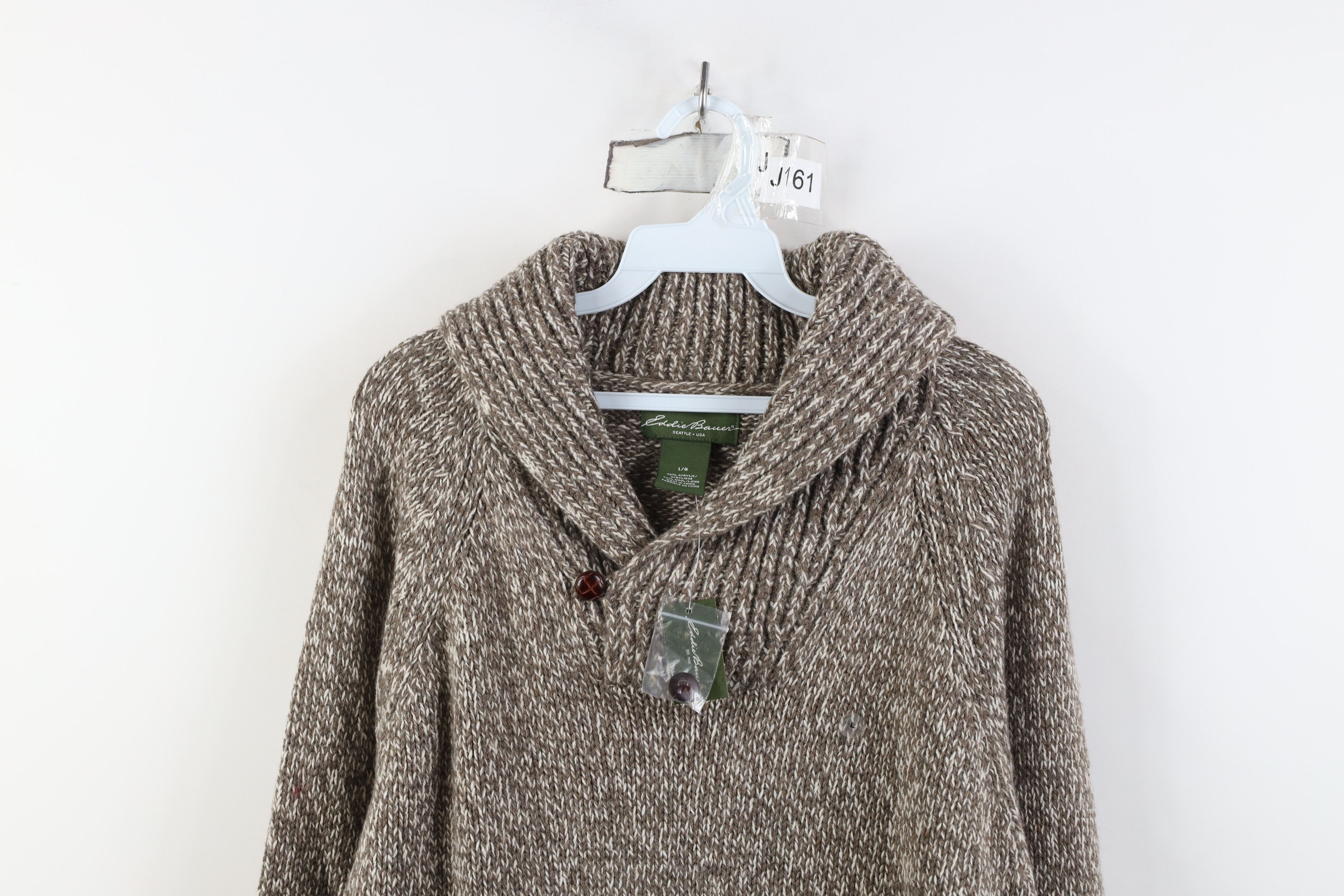 Eddie Bauer Deadstock Vintage Y2K Eddie Bauer Knit Shawl Sweater Brown Size US L / EU 52-54 / 3 - 2 Thumbnail
