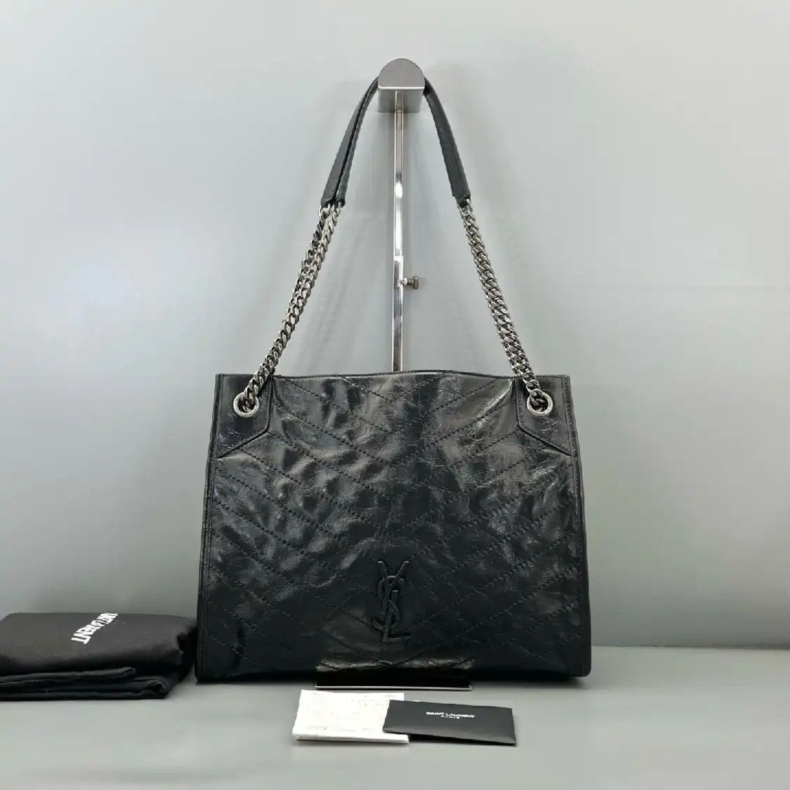 Saint Laurent Paris Ysl Niki Medium Black Cowhide Leather Quilted Shoulder Bag, Women's