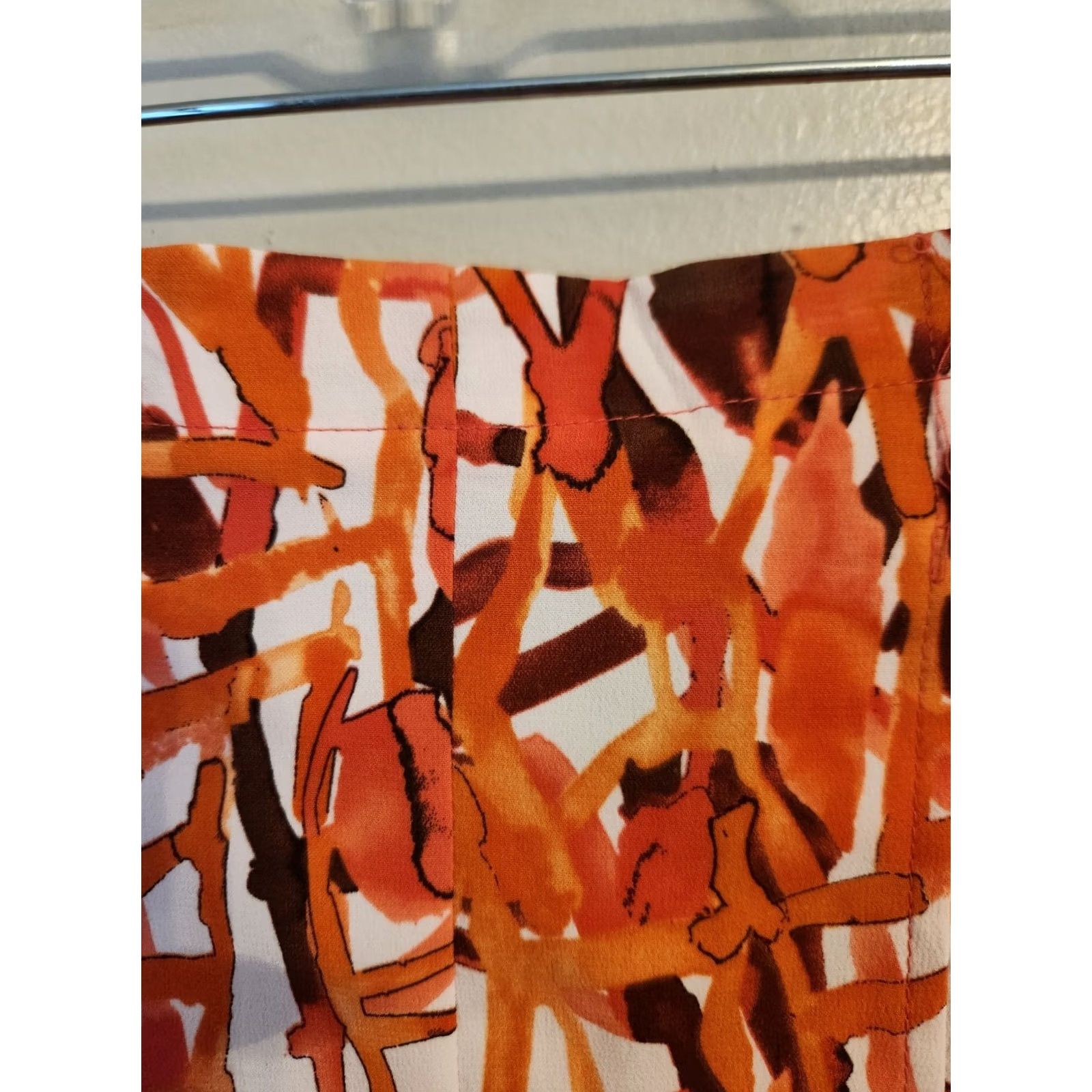 Vintage Maggie Barnes Skirt Maxi Elastic Waist Geometric Print 3X White Orange Womens Plus Long Size 40" / US 18 - 3 Thumbnail