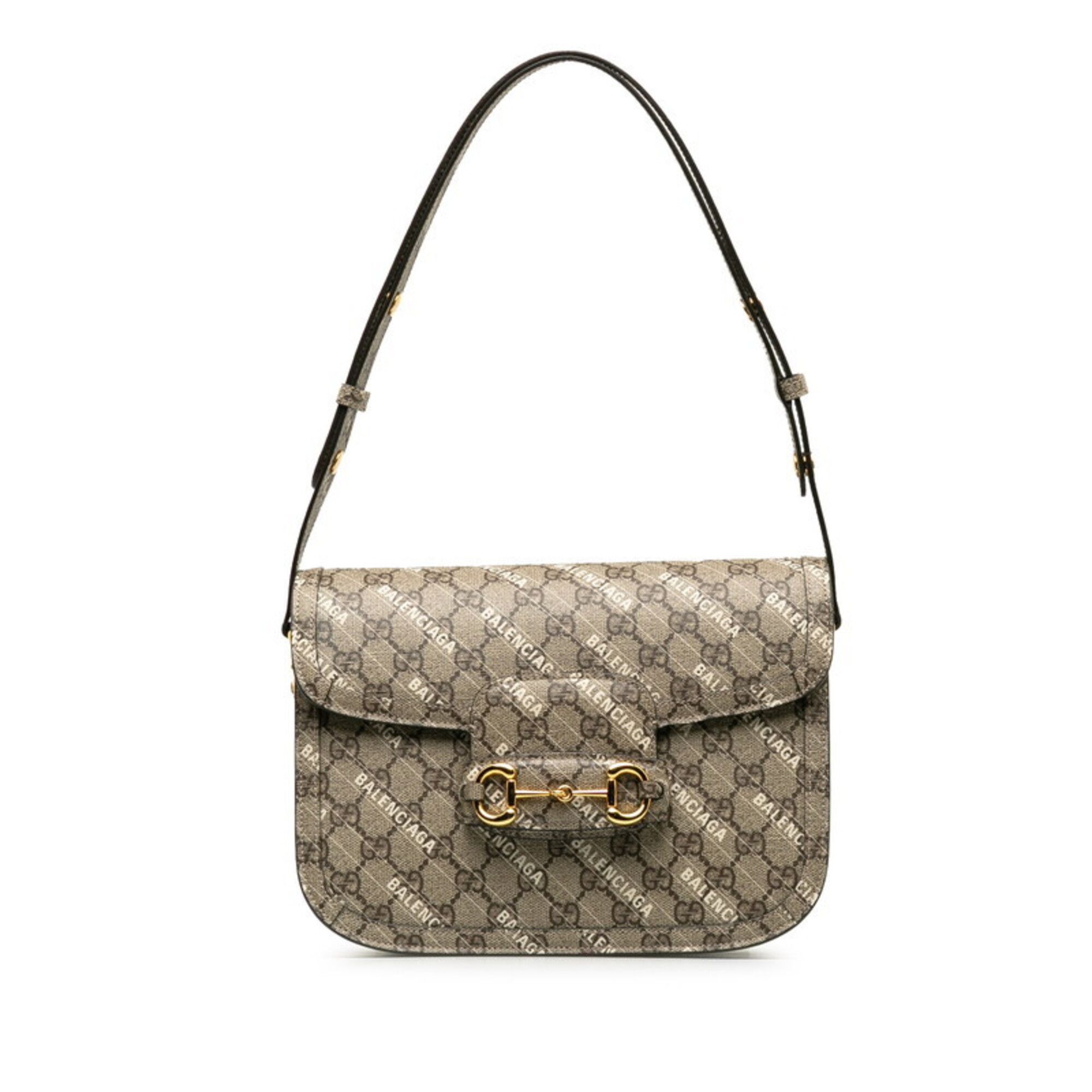 Gucci Gucci x Balenciaga Hacker Project GG Supreme Horsebit Shoulder Bag One 602204 Beige Leather Women's GUCCI Size ONE SIZE - 1 Thumbnail