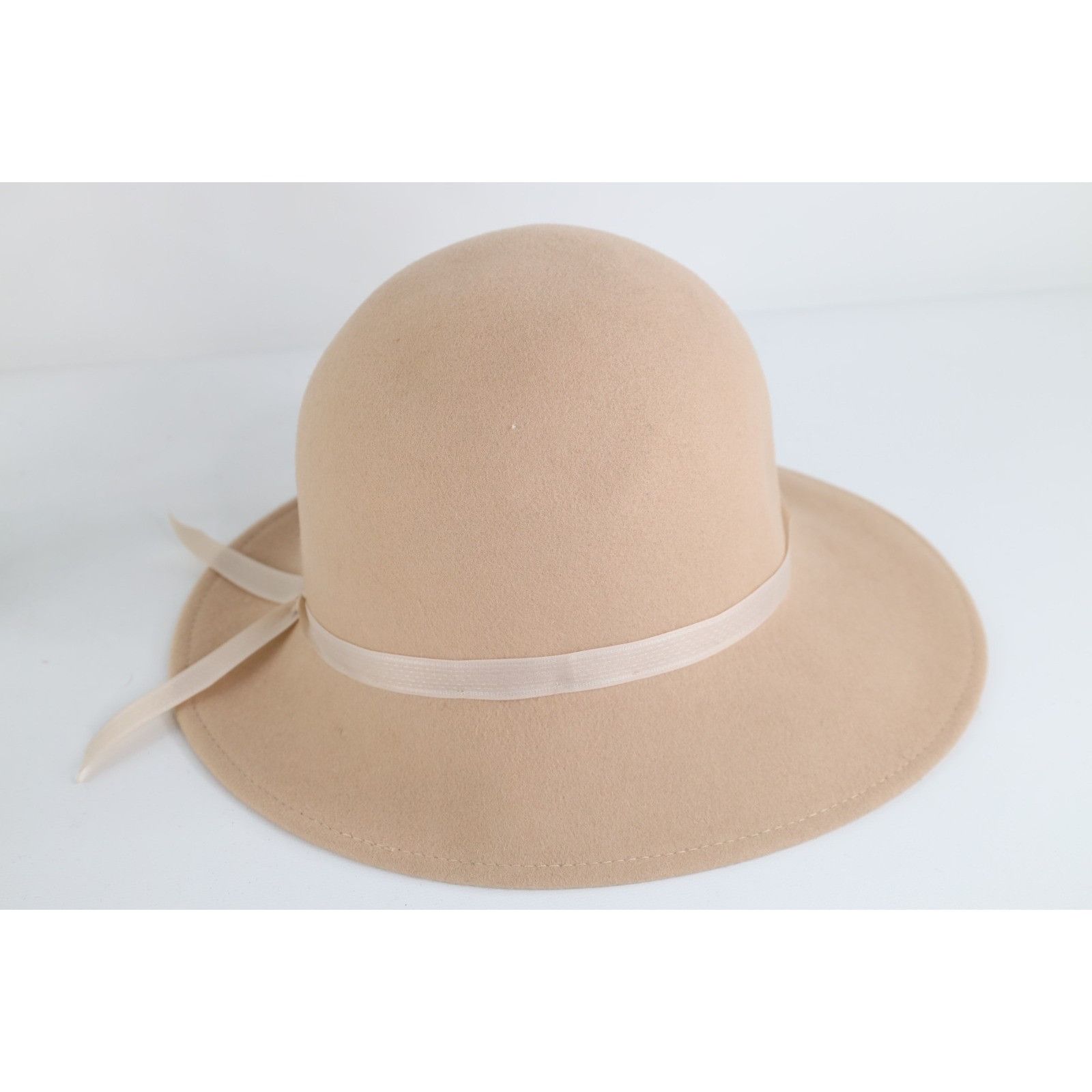 Vintage Vintage 60s Rockabilly Ribbon Peachfelt Wool Felt Cloche Hat Size ONE SIZE - 3 Thumbnail