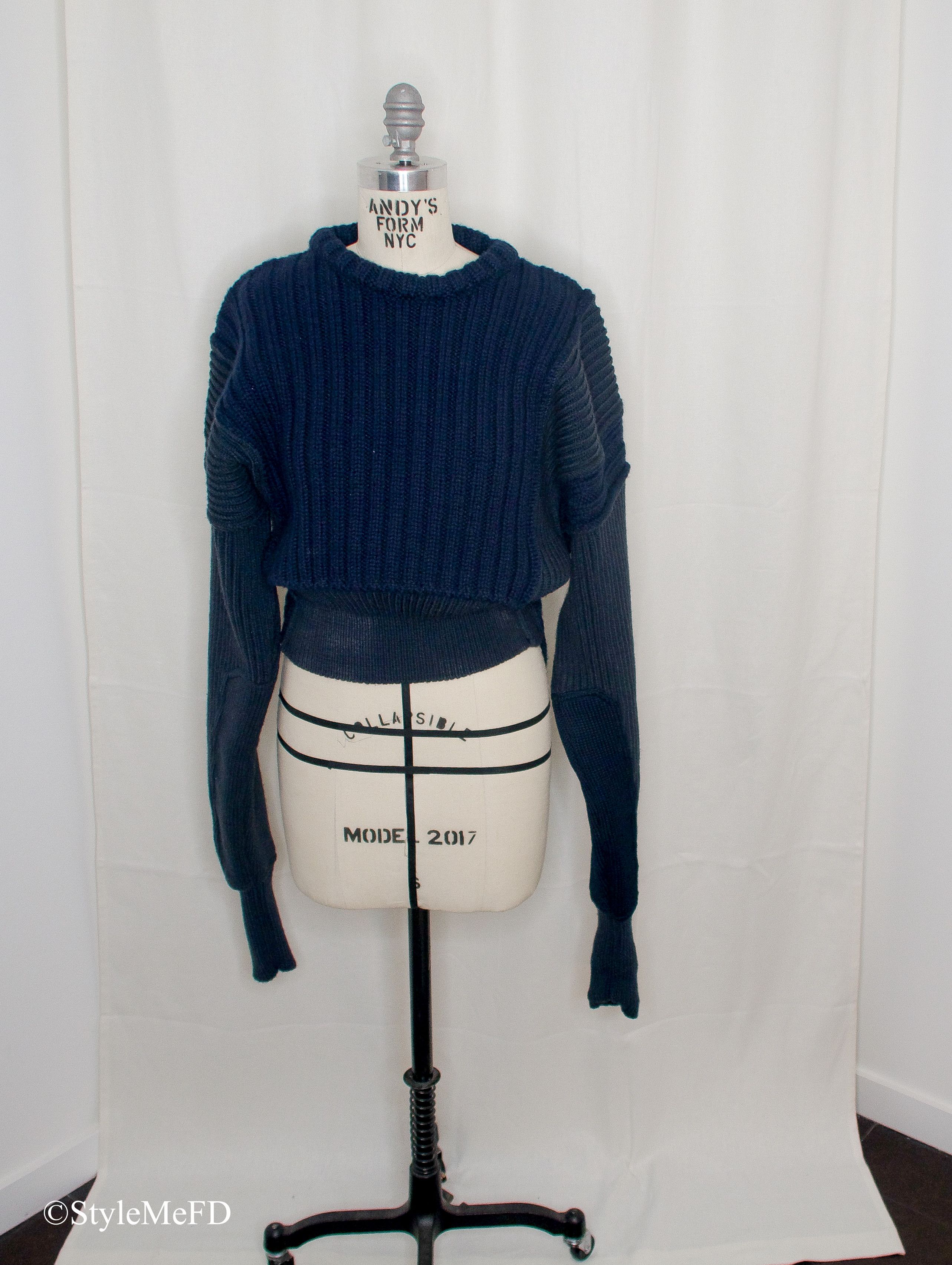 image of Mm6 Maison Margiela - Gray & Blue Paneled Sweater - XL in Navy Blue, Women's