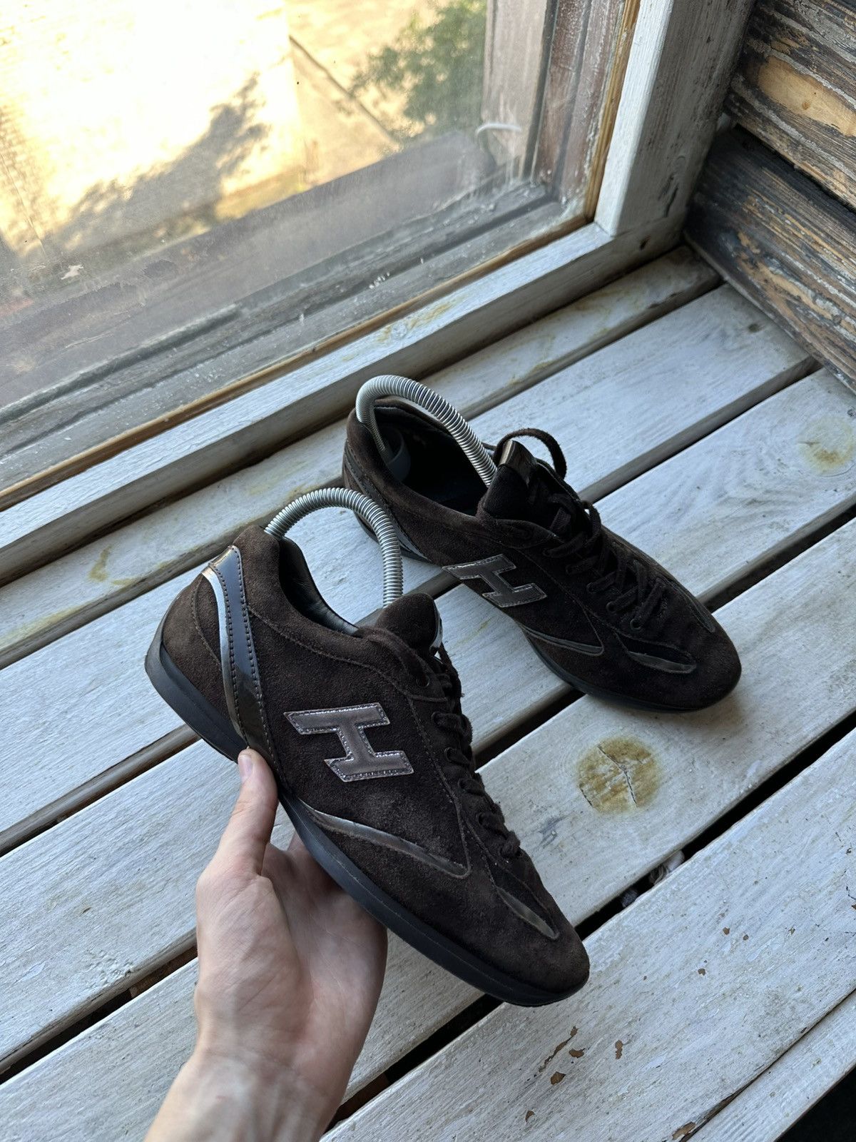 Hogan 🚨HOGAN REBEL LOW SNEAKERS BIG LOGO Y2K BROWN RARE LUXURY Size US 8 / IT 38 - 1 Thumbnail