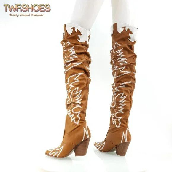 Other CR Kelsey 21 Rock Star Tan & White Western Slouch OTK Thigh Size US 11 / IT 41 - 3 Thumbnail