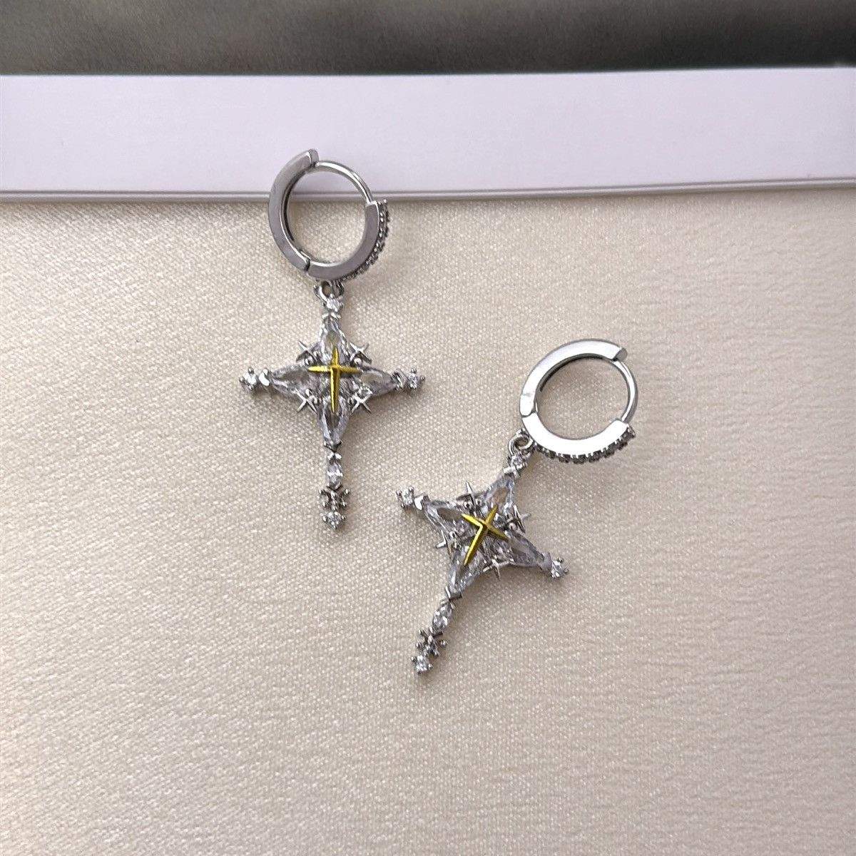Other CZ Cross Dangle Drop Earrings for Men Women Hip Hop Unisex Size ONE SIZE - 3 Thumbnail