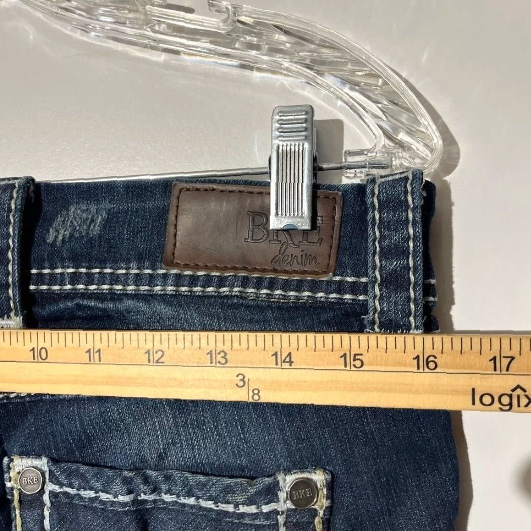 BKE BKE Sabrina Jeans Womens 27 Dark Wash Straight Leg Distressed 5-Pocket Denim Zip Button M7 Size 27" / US 4 / IT 40 - 4 Thumbnail