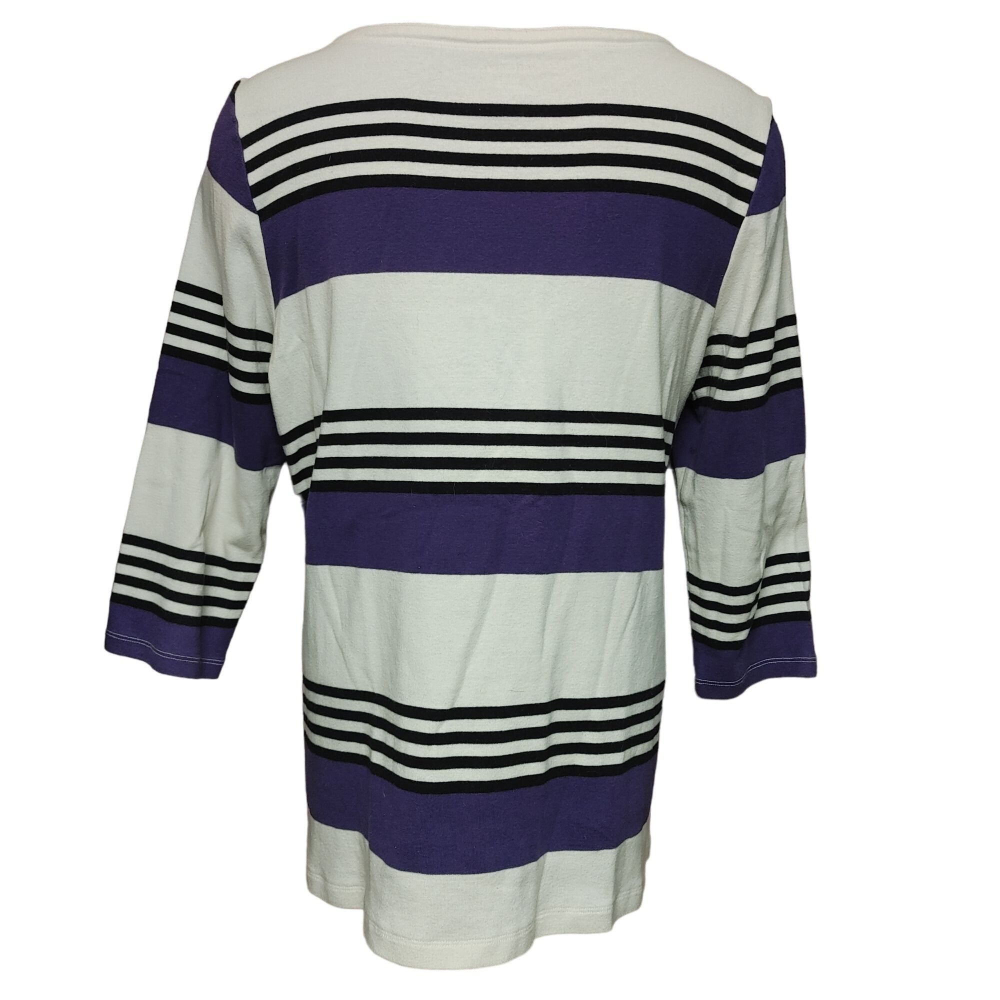 Croft & Barrow Croft & Barrow Women's Purple/White Striped Long Sleeve Bttn Size XL / US 12-14 / IT 48-50 - 2 Thumbnail