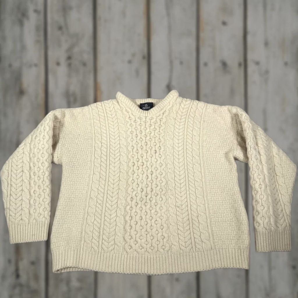 Vintage Aran Woollen Mills Aran Sweater Womens M White Merino Wool Cable-Knit Ireland Woollen Mills Size M / US 6-8 / IT 42-44 - 1 Thumbnail