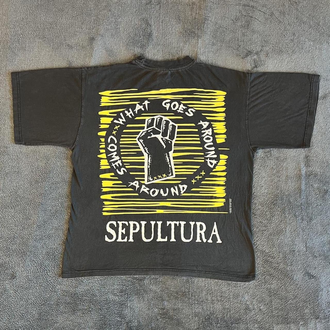 Vintage Vintage Sepultura What Goes Around Straight Hate T Shirt Size US XL / EU 56 / 4 - 7 Thumbnail