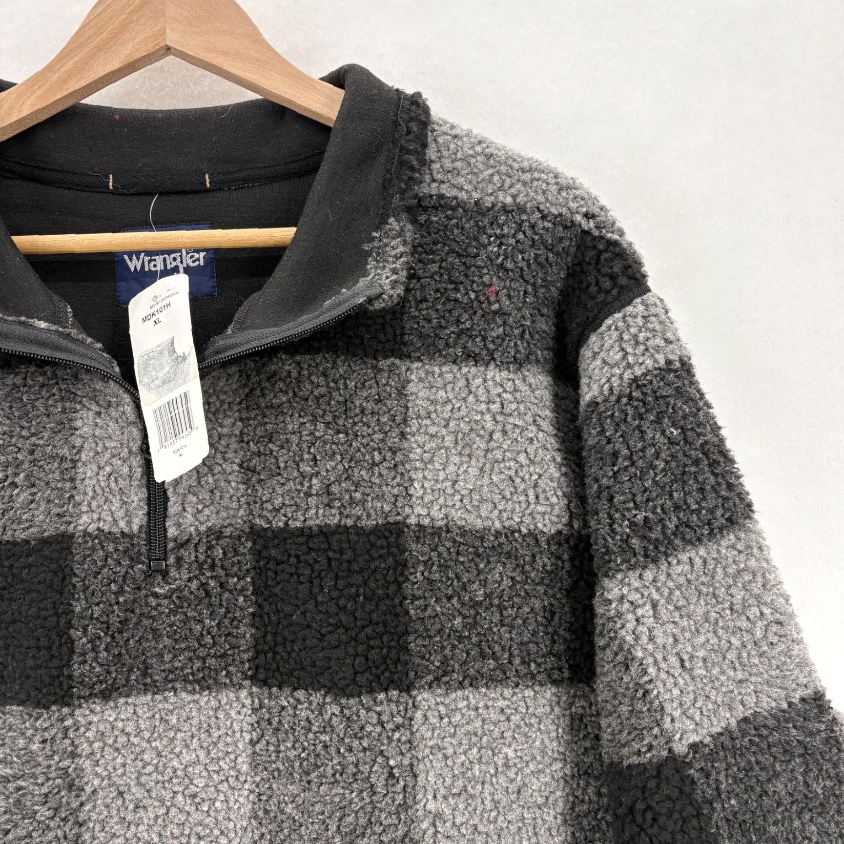 Wrangler Wrangler Sweater Mens XL Black Gray Buffalo Plaid Sherpa Fleece Quarter Zip NWT Size US XL / EU 56 / 4 - 2 Thumbnail
