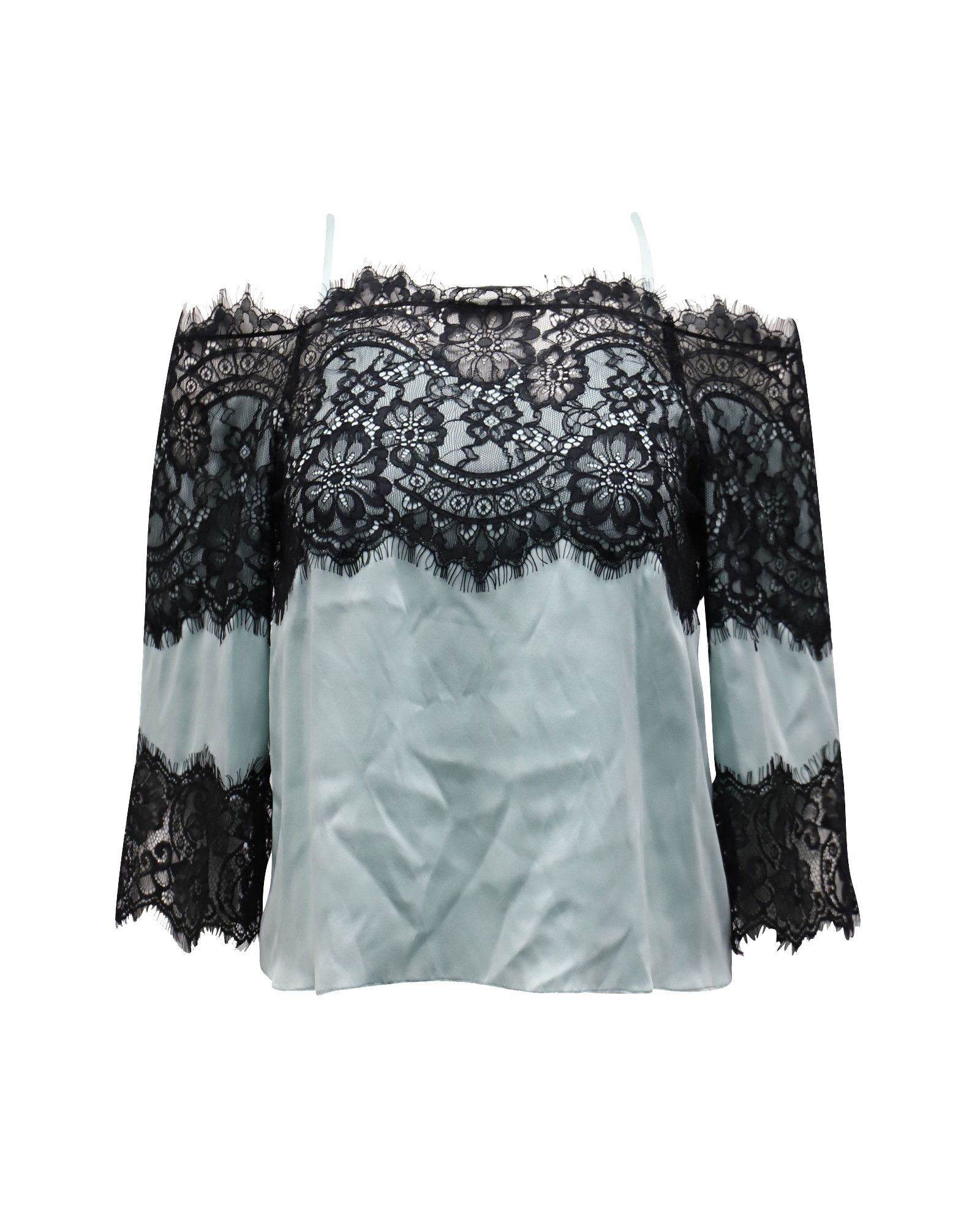 Alice + Olivia Alice & Olivia Cold Shoulder Lace Top in Mint Green Silk Size XS / US 0-2 / IT 36-38 - 1 Thumbnail