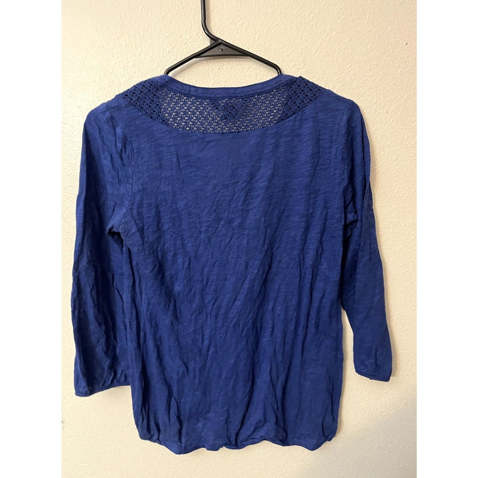 Lucky Brand VINTAGE Lucky Brand Women's Button-Up Shirt Casual S Blue Collarless Round Neck 3/4 Sleeve Size S / US 4 / IT 40 - 3 Thumbnail