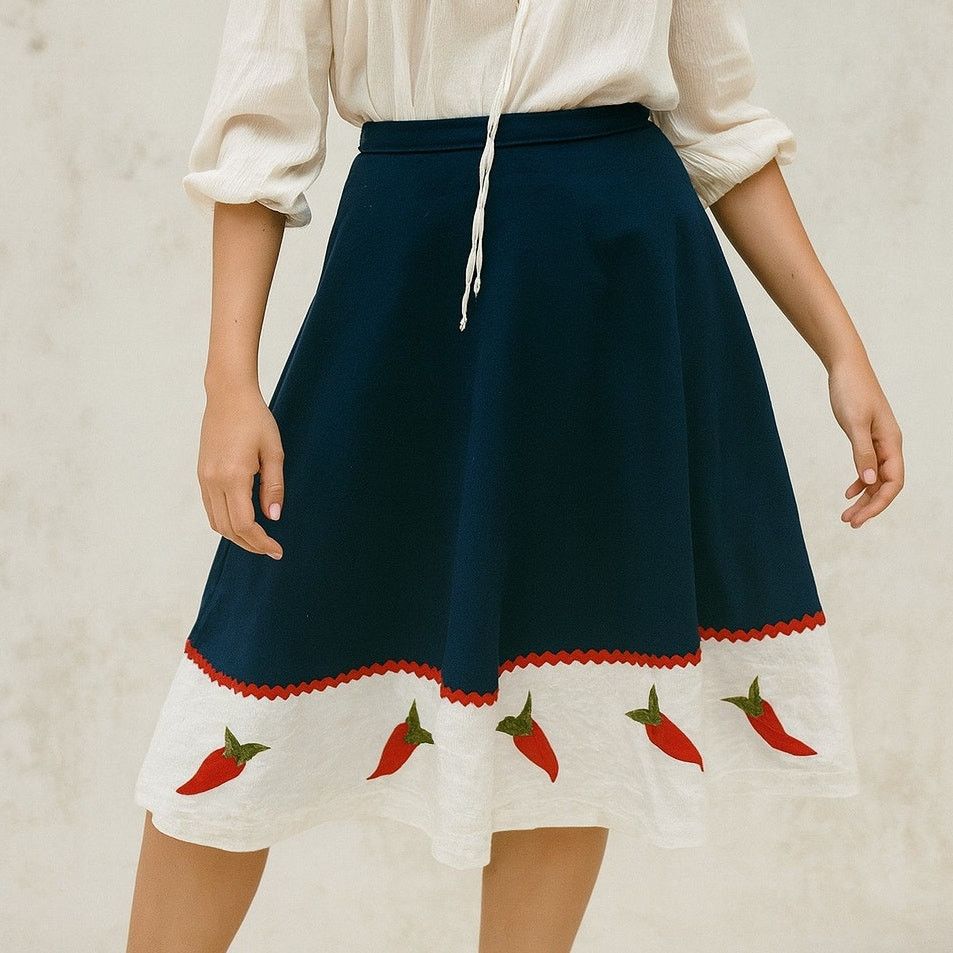 Handmade Vintage 1970s Handmade Aline Cotton Chili Pepper Skirt 2XL Size 42" / US 20 - 1 Thumbnail