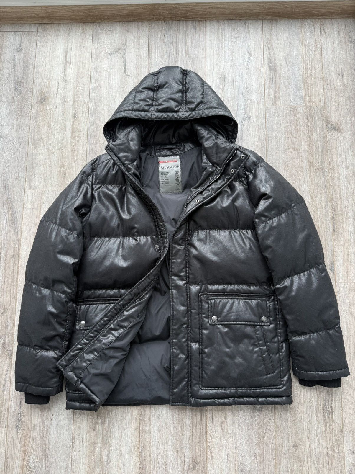 Prada Prada Leather Logo Gabardine Black Down Puffer Jacket Size US XL / EU 56 / 4 - 3 Thumbnail