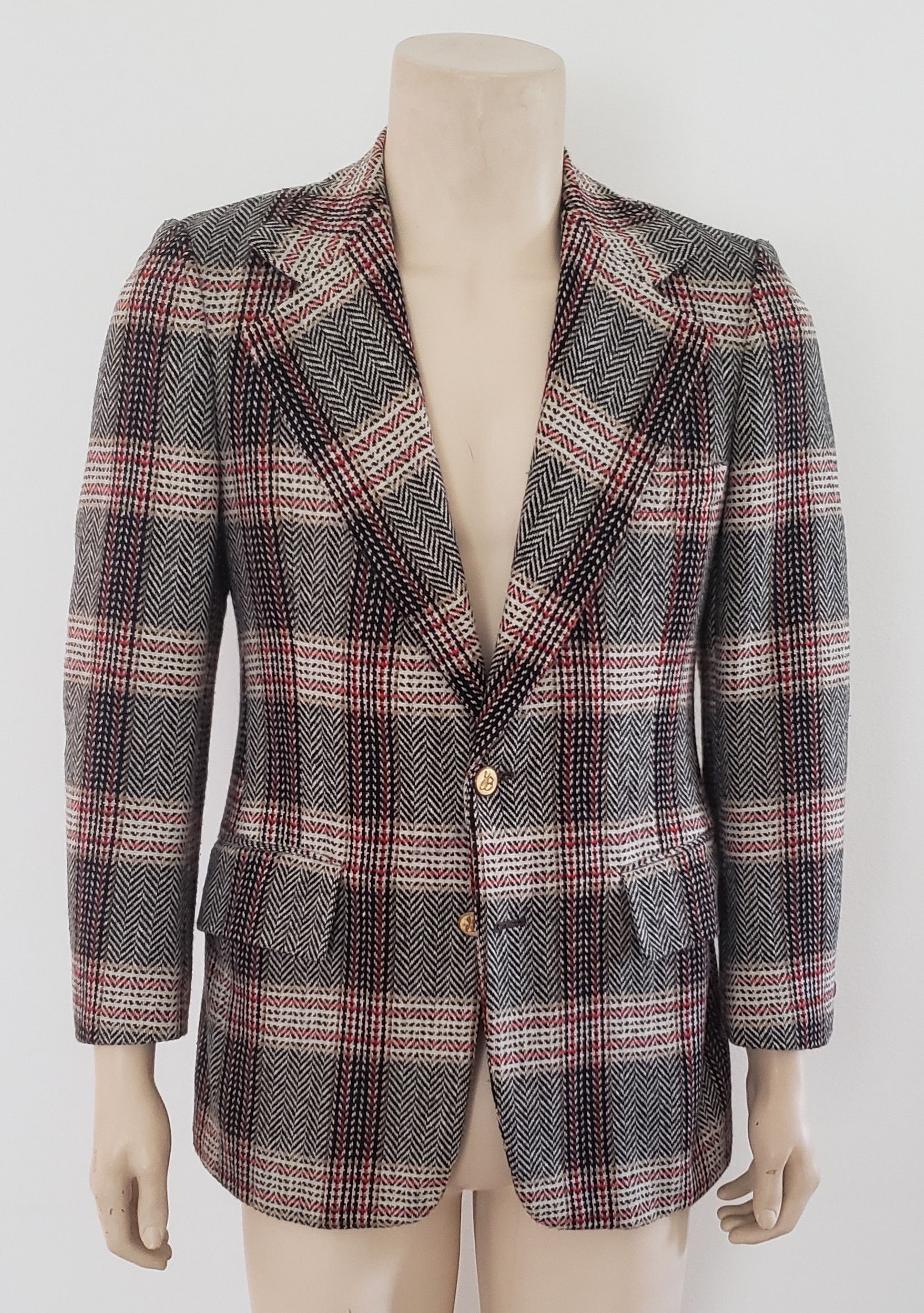 Vintage 1970s plaid sport coat 38R Geoffrey Beene wool tweed Size 38R - 1 Thumbnail