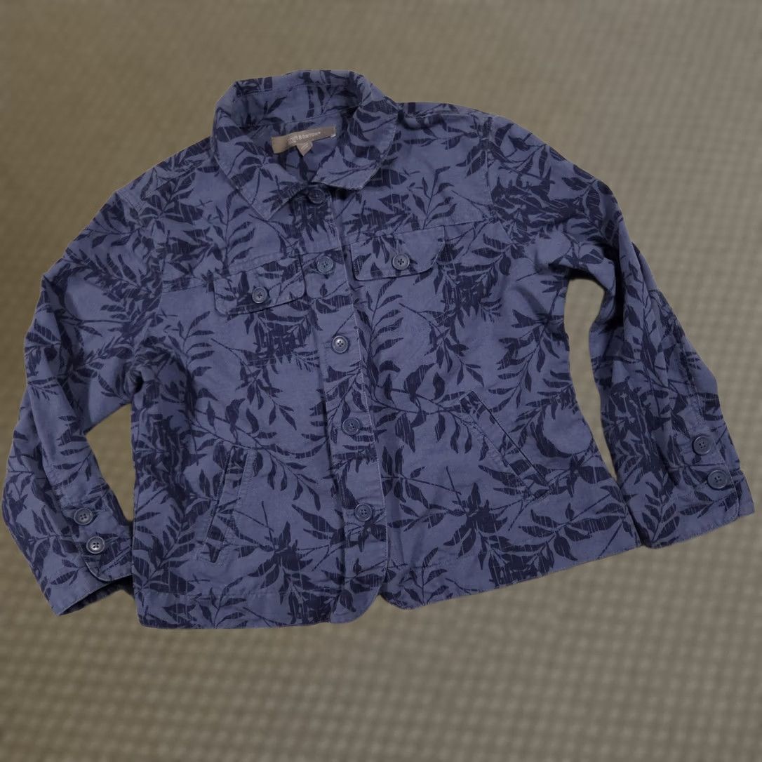 Croft & Barrow Croft & Barrow Jacket Womens Petite Medium Blue Leaf Print Linen Cotton Button Up Size M / US 6-8 / IT 42-44 - 1 Thumbnail