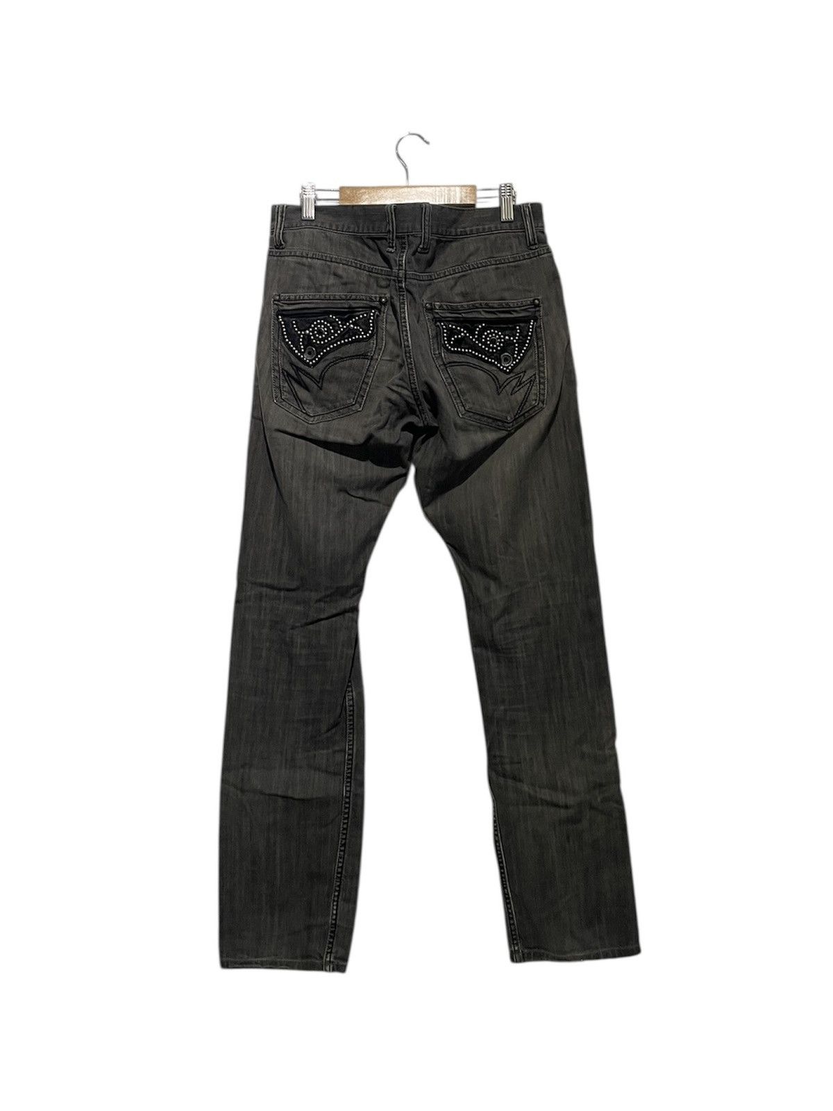 VINTAGE 291295 HOMME STUDDED EMBROIDERY FAUX-FLAP BACK JEANS