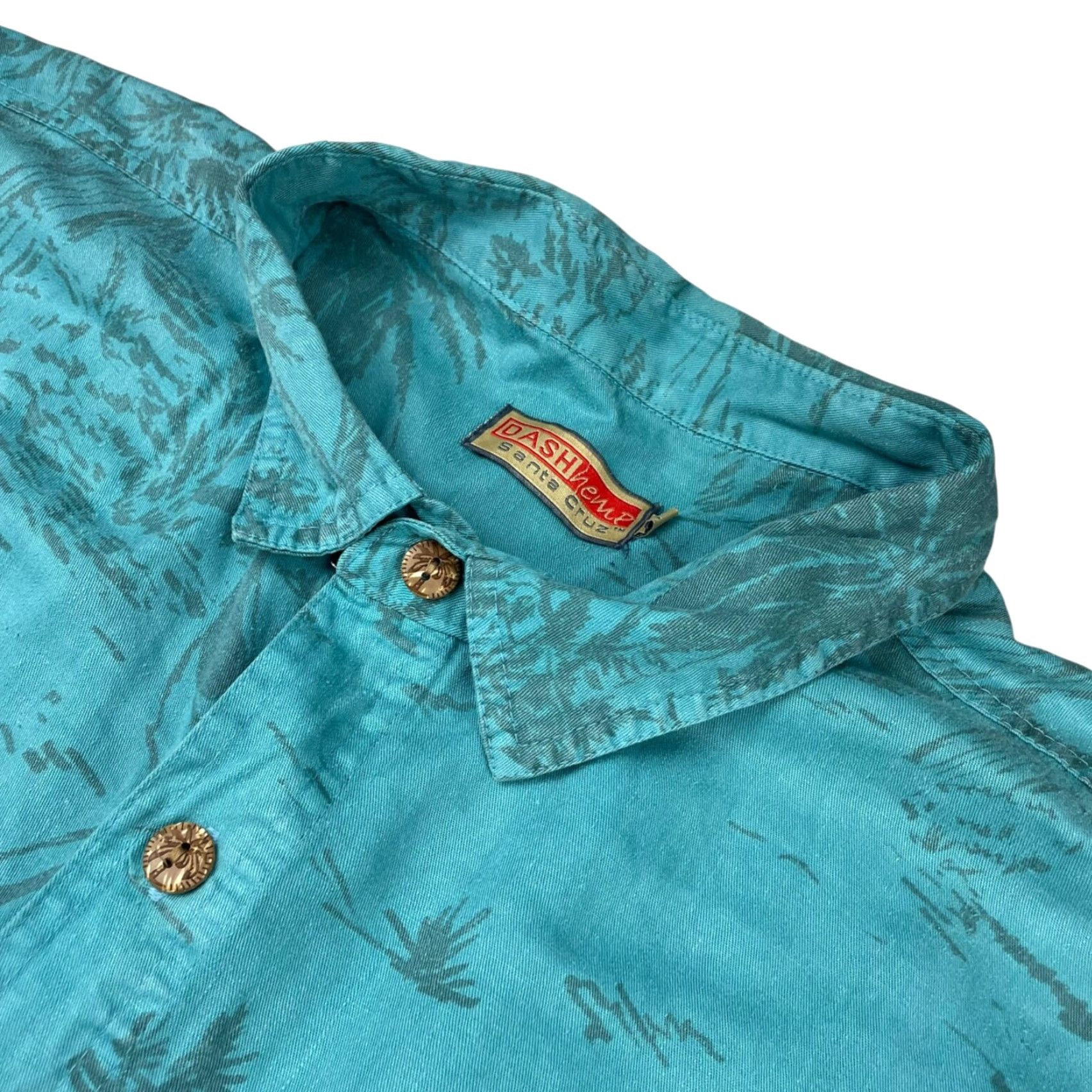Vintage VINTAGE Santa Cruz Shirt Mens 2XL Turquoise Floral Hemp/Tencel Button-Front Camp Shirt, Short Sleeve, Casual, Spread Collar, 90s? Size US XXL / EU 58 / 5 - 2 Thumbnail