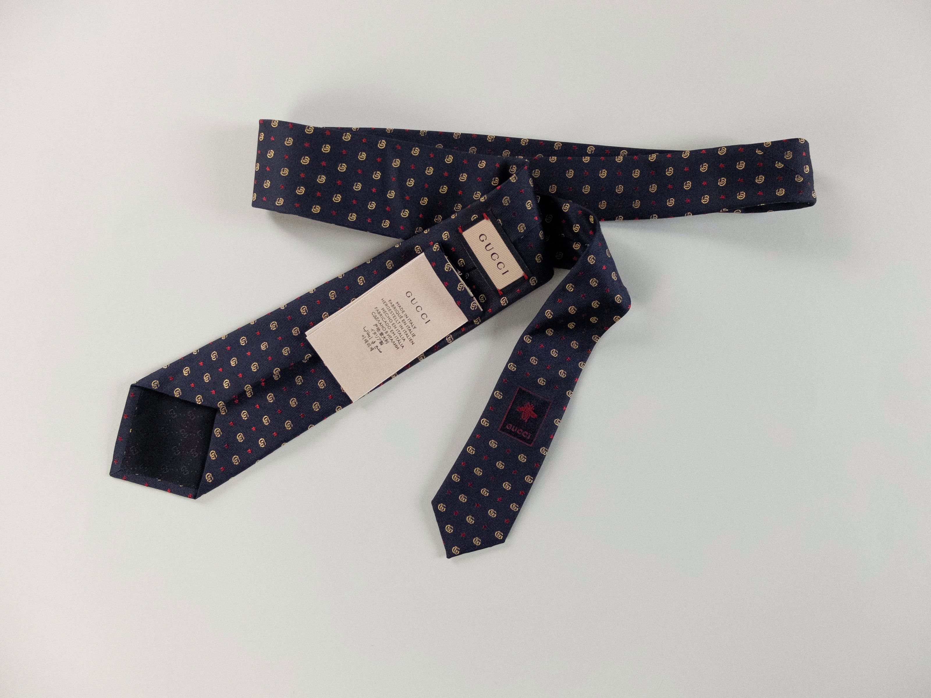 Gucci GUCCI navy blue interlocking GG logo & stars motif silk tie Size ONE SIZE - 4 Thumbnail