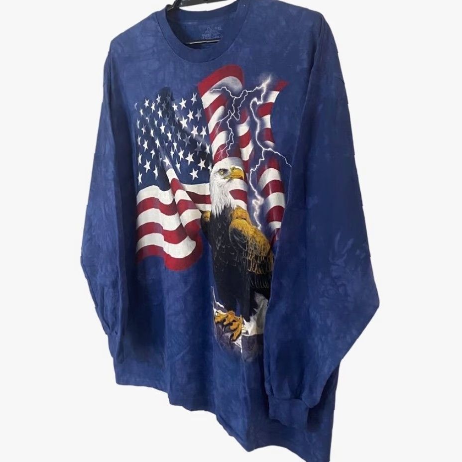 The Mountain VINTAGE The Mountain Bald Eagle T Shirt Tie Dye Long Sleeve Blue XL Mens USA Patriotic Bird 100% Cotton Shirt Size US XL / EU 56 / 4 - 2 Thumbnail
