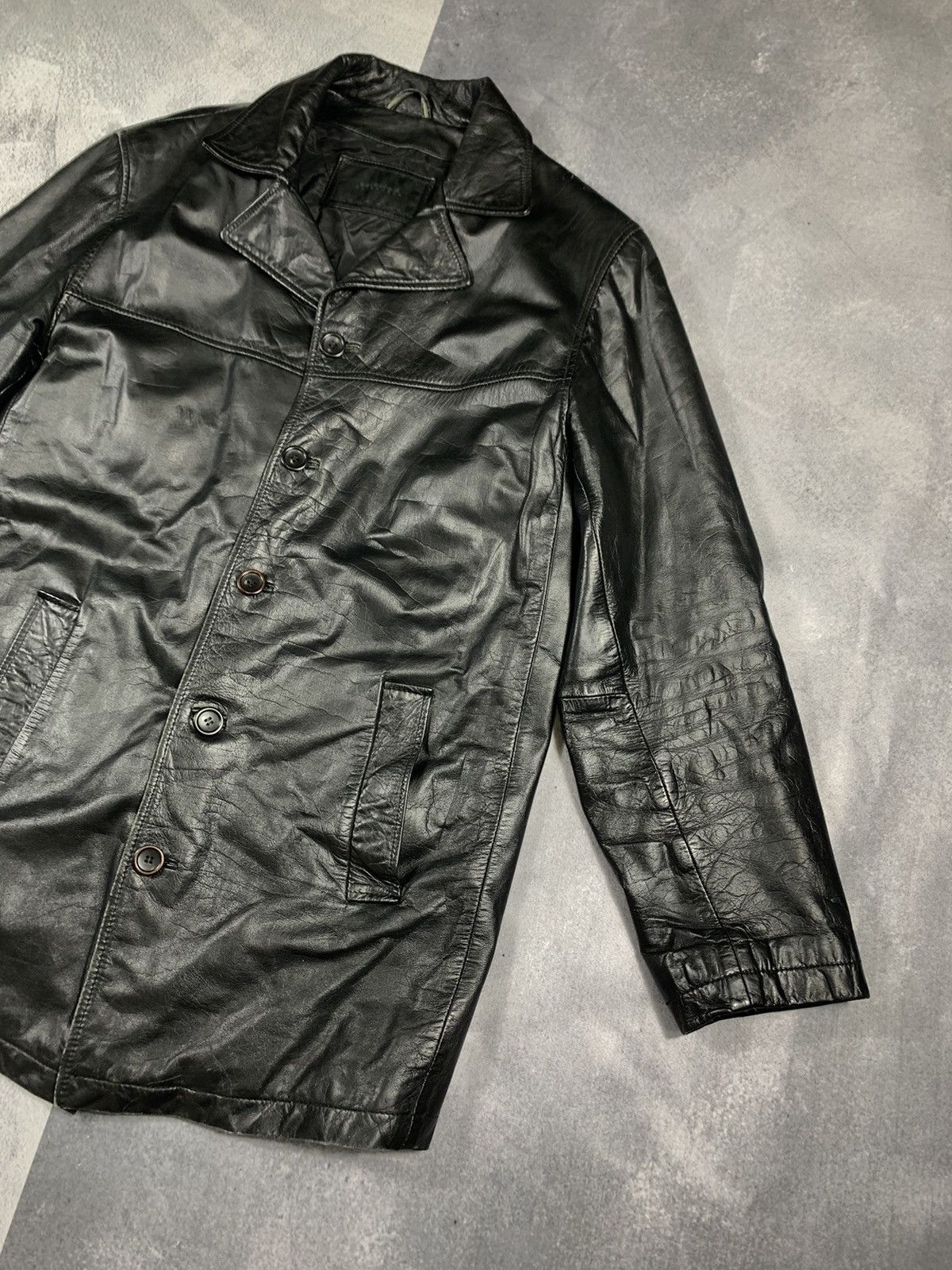 Leather × Vintage Vintage 90s Opium Elongated Leather blazer Jacket Coat Size US L / EU 52-54 / 3 - 3 Thumbnail