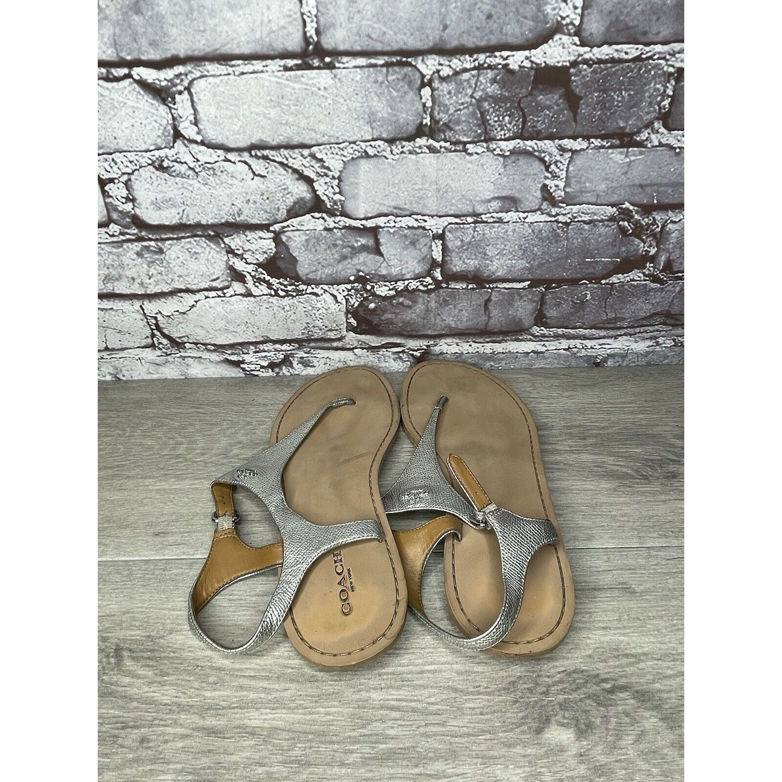 Coach Coach Cheyanne Silver Leather Thong Strap Flats Sandals Wome Size US 9.5 / IT 39.5 - 9 Thumbnail